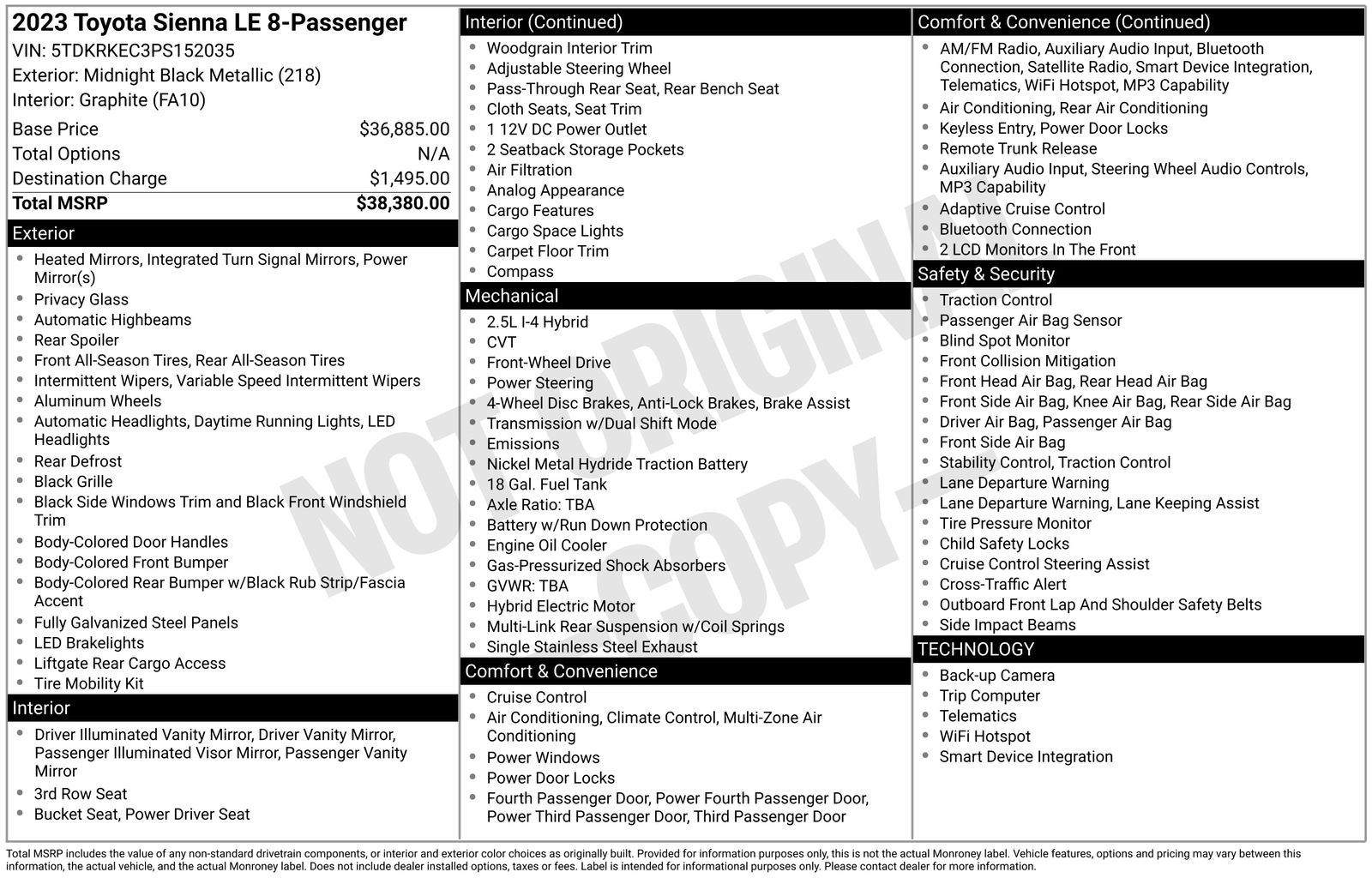 Used Car 2023 Toyota Sienna  Le For Sale Under $40,000 In Austin, Texas