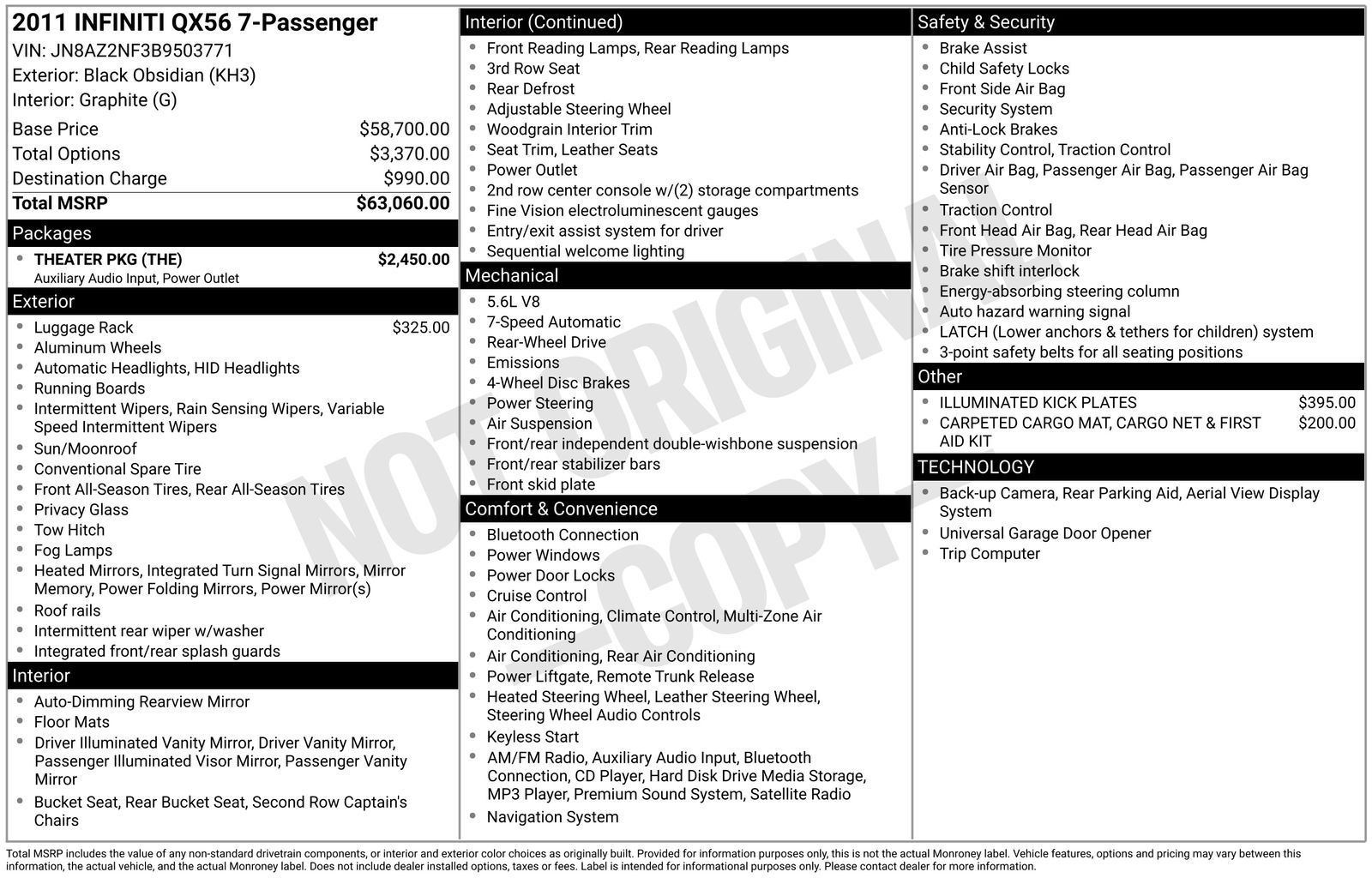 Black Obsidian 2011 INFINITI QX56 RWD SUV / Crossover 4X2 7-Speed Automatic