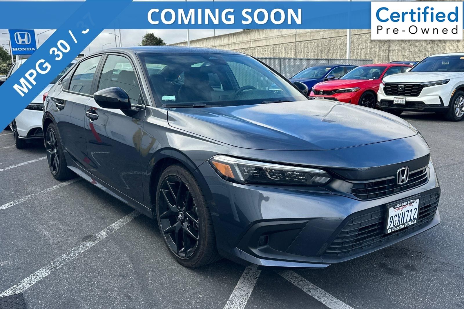 Meteorite Gray Metallic 2023 Honda Civic Sedan Front-Wheel Drive Continuously Variable Transmission