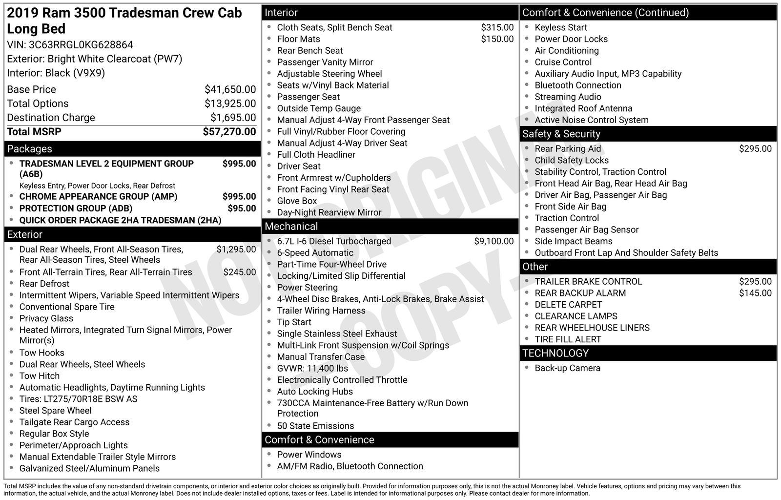 2019 RAM 3500 Tradesman Crew Cab LB DRW 4WD