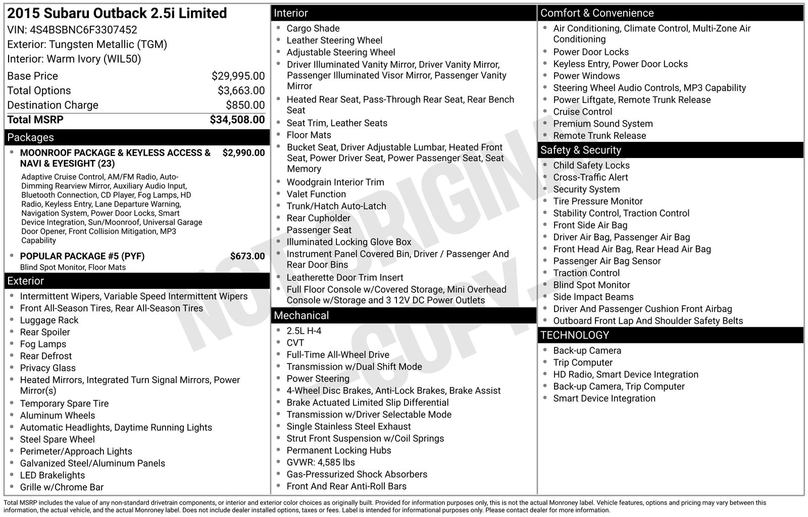 Used Car 2015 Subaru Outback  2.5i For Sale Under $12,000 In Austin, Texas