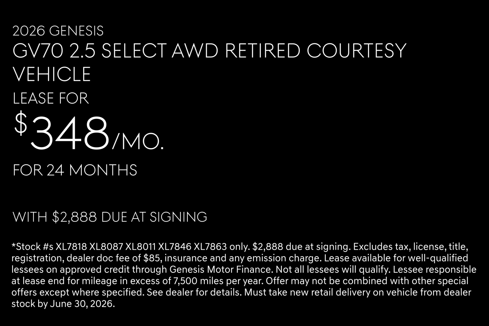 White 2026 Genesis GV70 2.5T Select AWD SUV / Crossover All-Wheel Drive 8-Speed Automatic