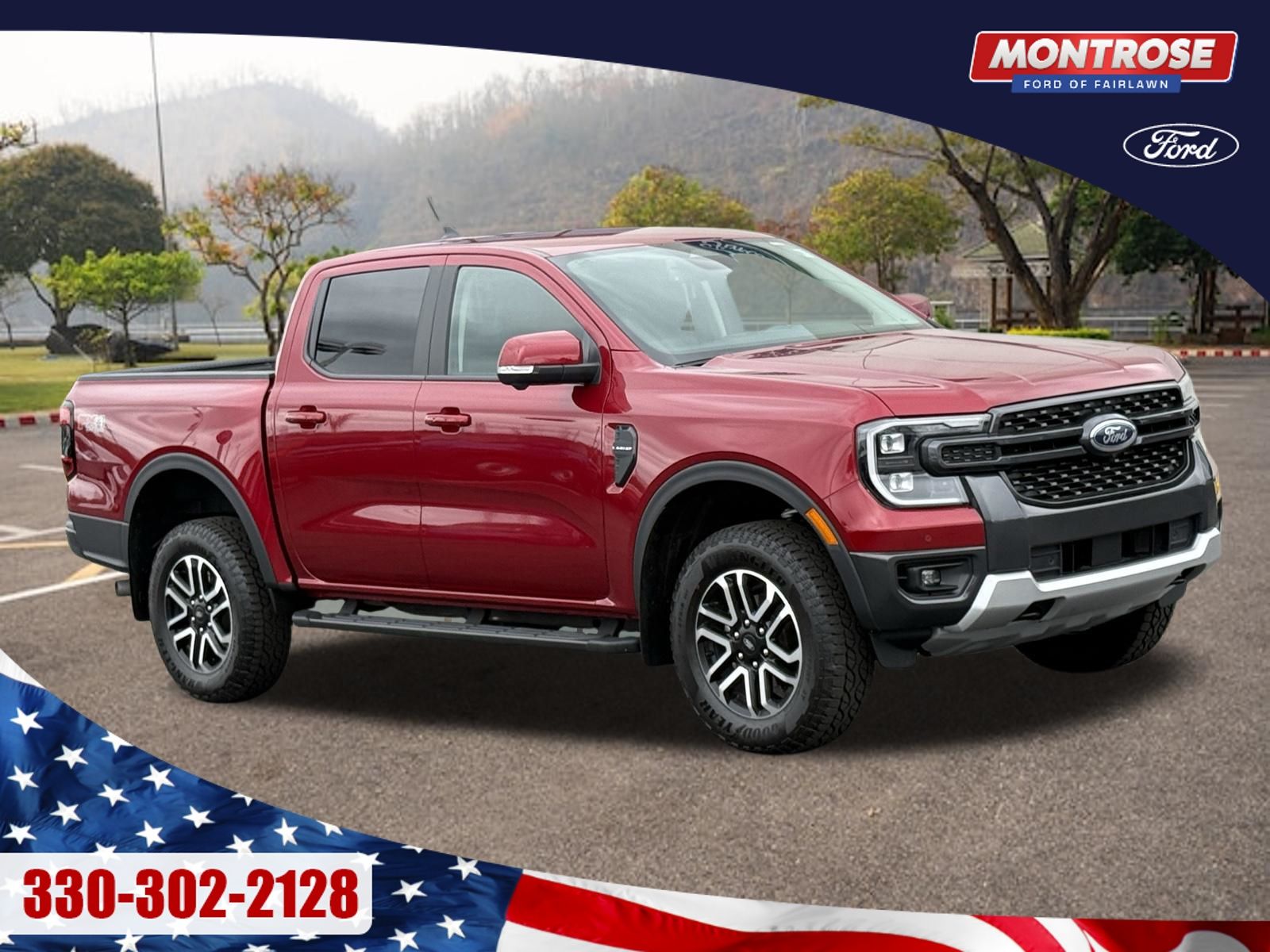 Ruby Red Metallic 2025 Ford Ranger Lariat SuperCrew 4WD Pickup Truck Four-Wheel Drive Automatic