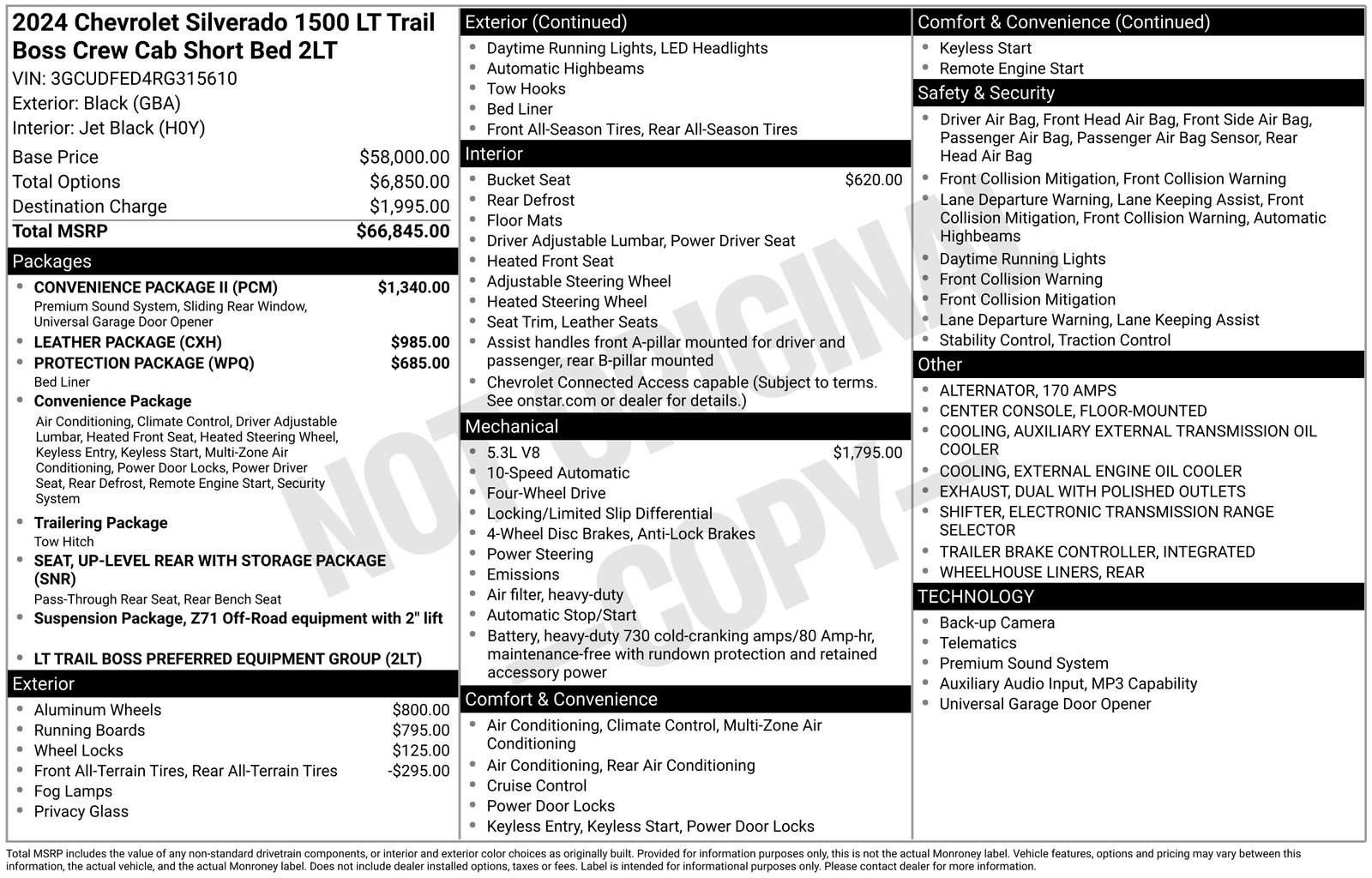 Black 2024 Chevrolet Silverado 1500 Pickup Truck Four-Wheel Drive Automatic