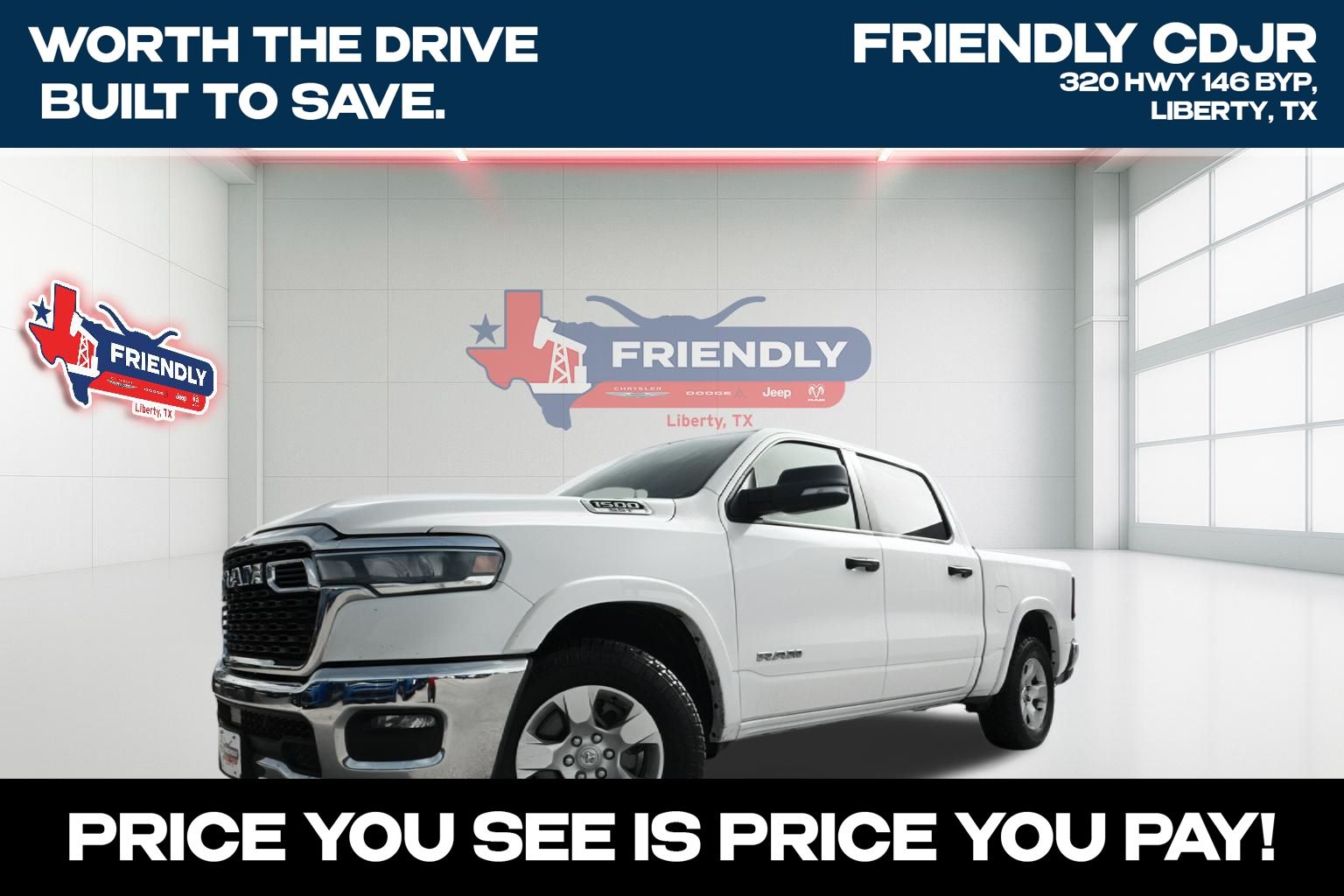 Bright White Clearcoat 2025 RAM 1500 Pickup Truck Four-Wheel Drive 8-Speed Automatic