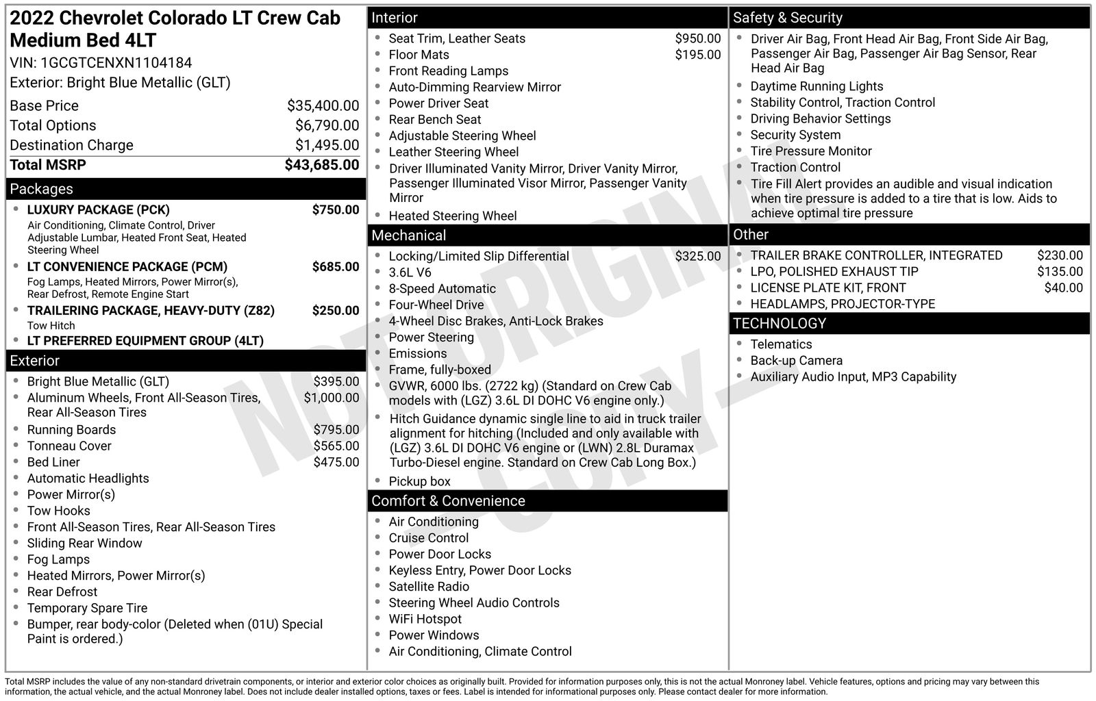 Bright Blue Metallic 2022 Chevrolet Colorado Pickup Truck Four-Wheel Drive 8-Speed Automatic