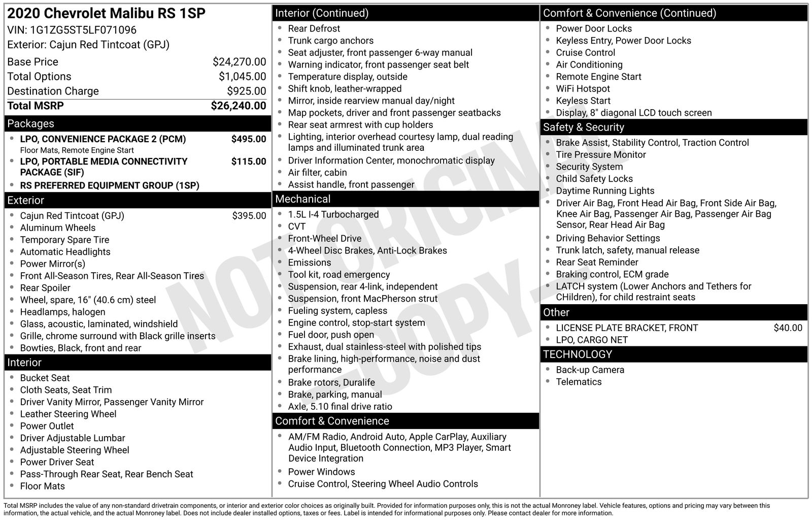 Used Car 2020 Chevrolet Malibu  Rs For Sale Under $15,000 In Austin, Texas