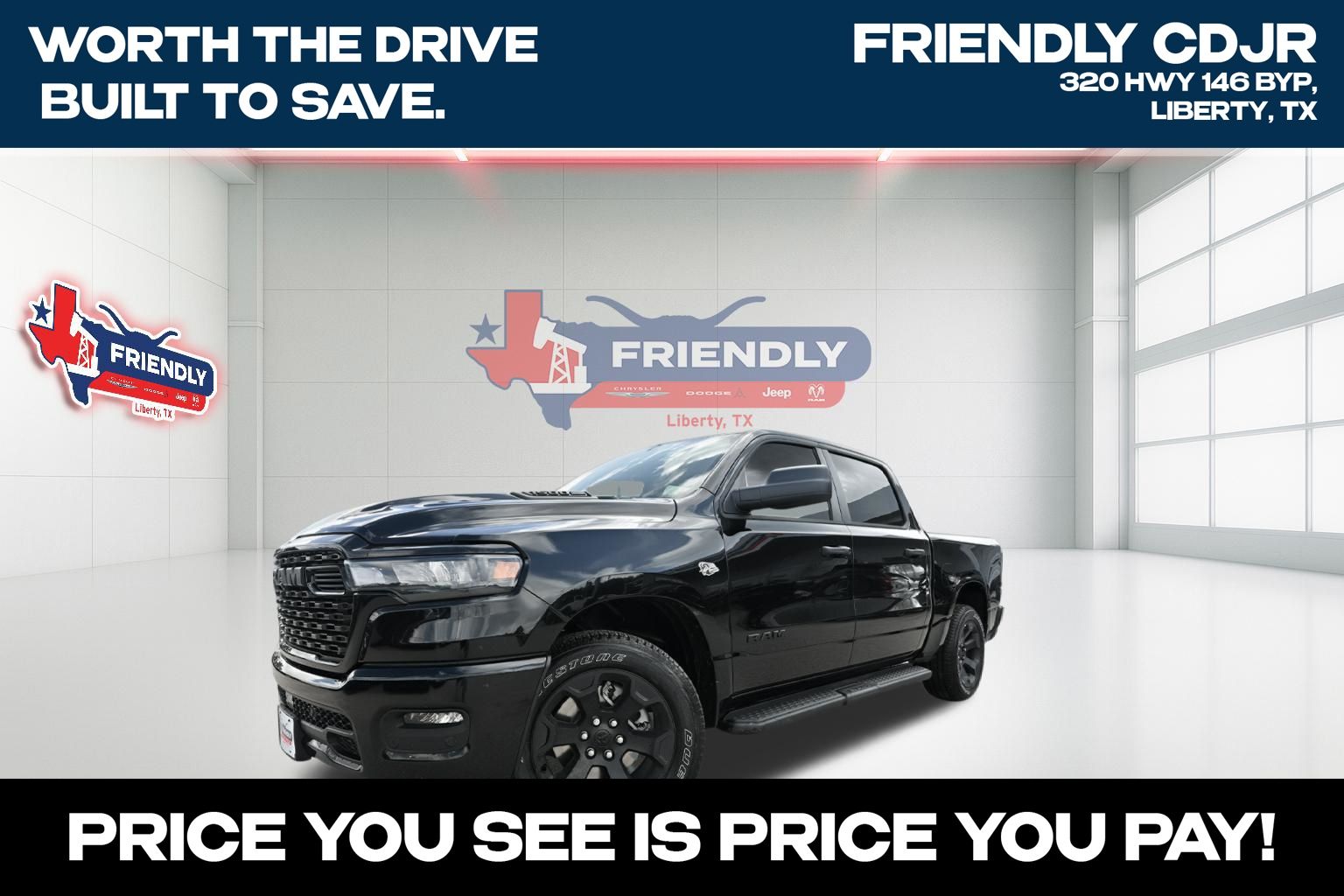 Diamond Black Crystal Pearlcoat 2026 RAM 1500 Pickup Truck Four-Wheel Drive 8-Speed Automatic