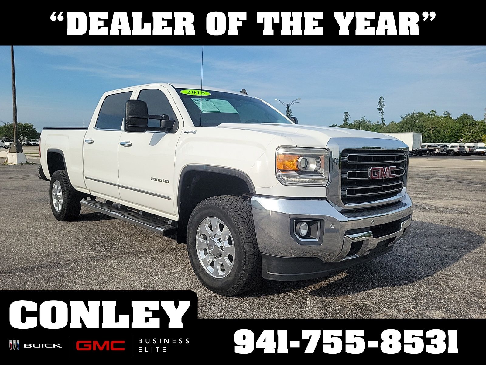 Summit White 2015 GMC Sierra 3500HD SLT Crew Cab 4WD Pickup Truck Four-Wheel Drive 6-Speed Automatic Overdrive