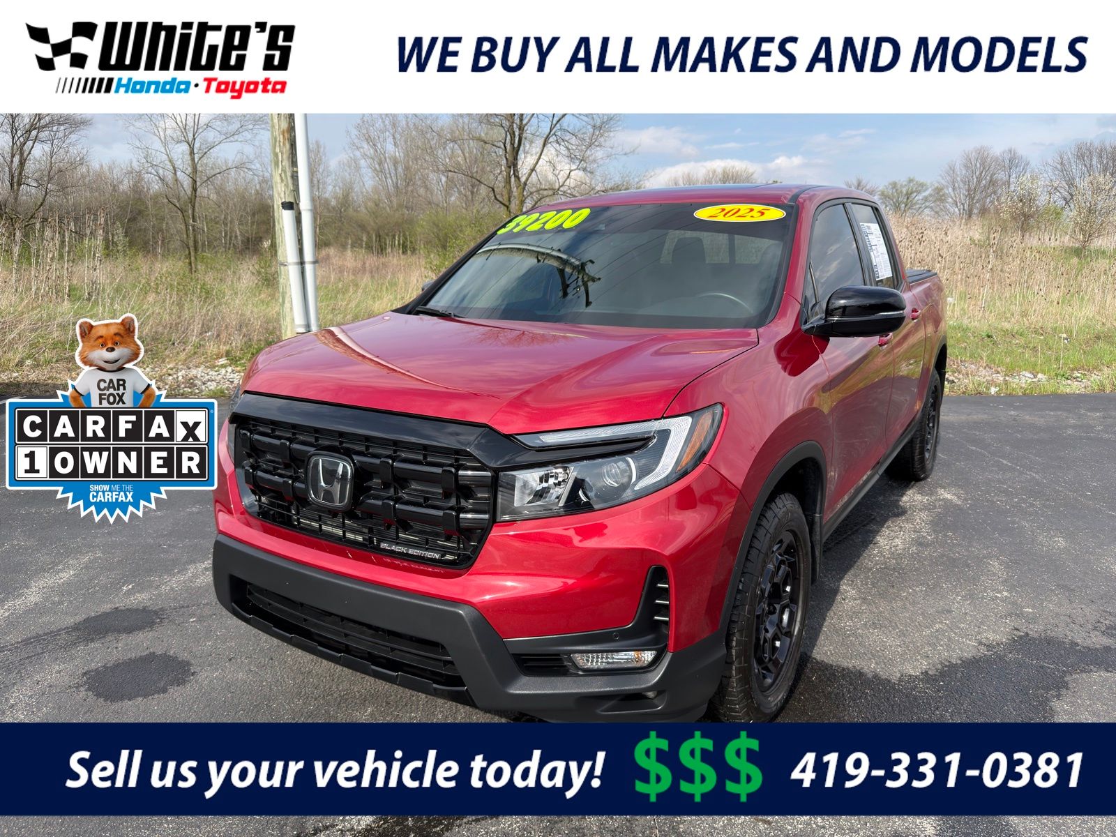 Radiant Red Metallic II 2025 Honda Ridgeline Black Edition AWD Pickup Truck All-Wheel Drive 9-Speed Automatic