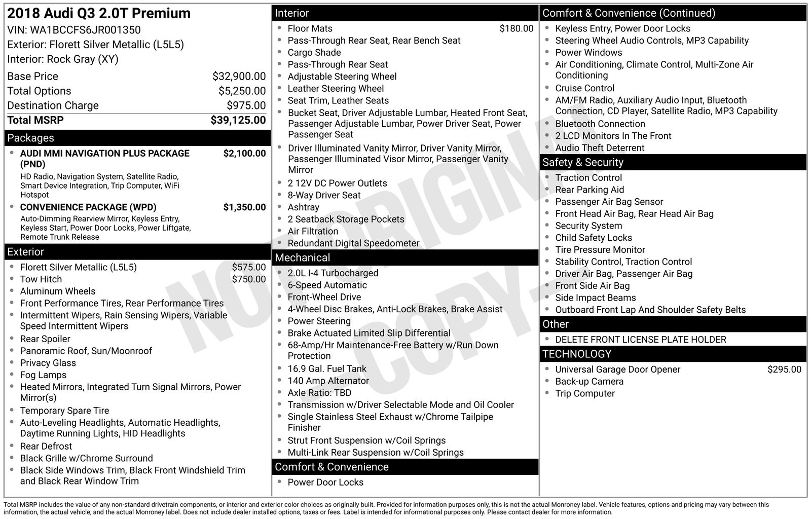 Silver Metallic 2018 Audi Q3 2.0T Premium SUV / Crossover Front-Wheel Drive 6-Speed Automatic