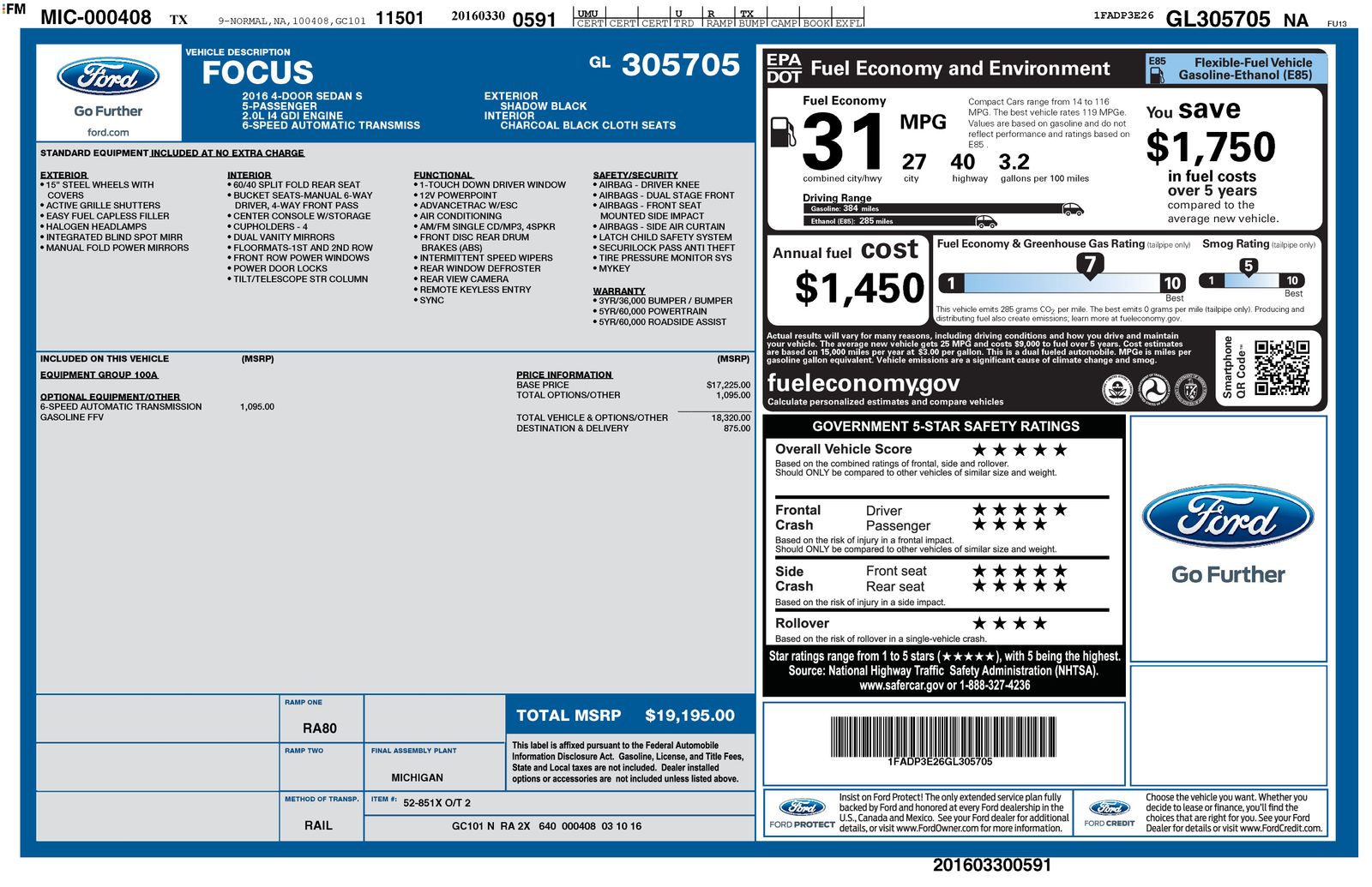 Used Car 2016 Ford Focus  S For Sale Under $10,000 In Austin, Texas