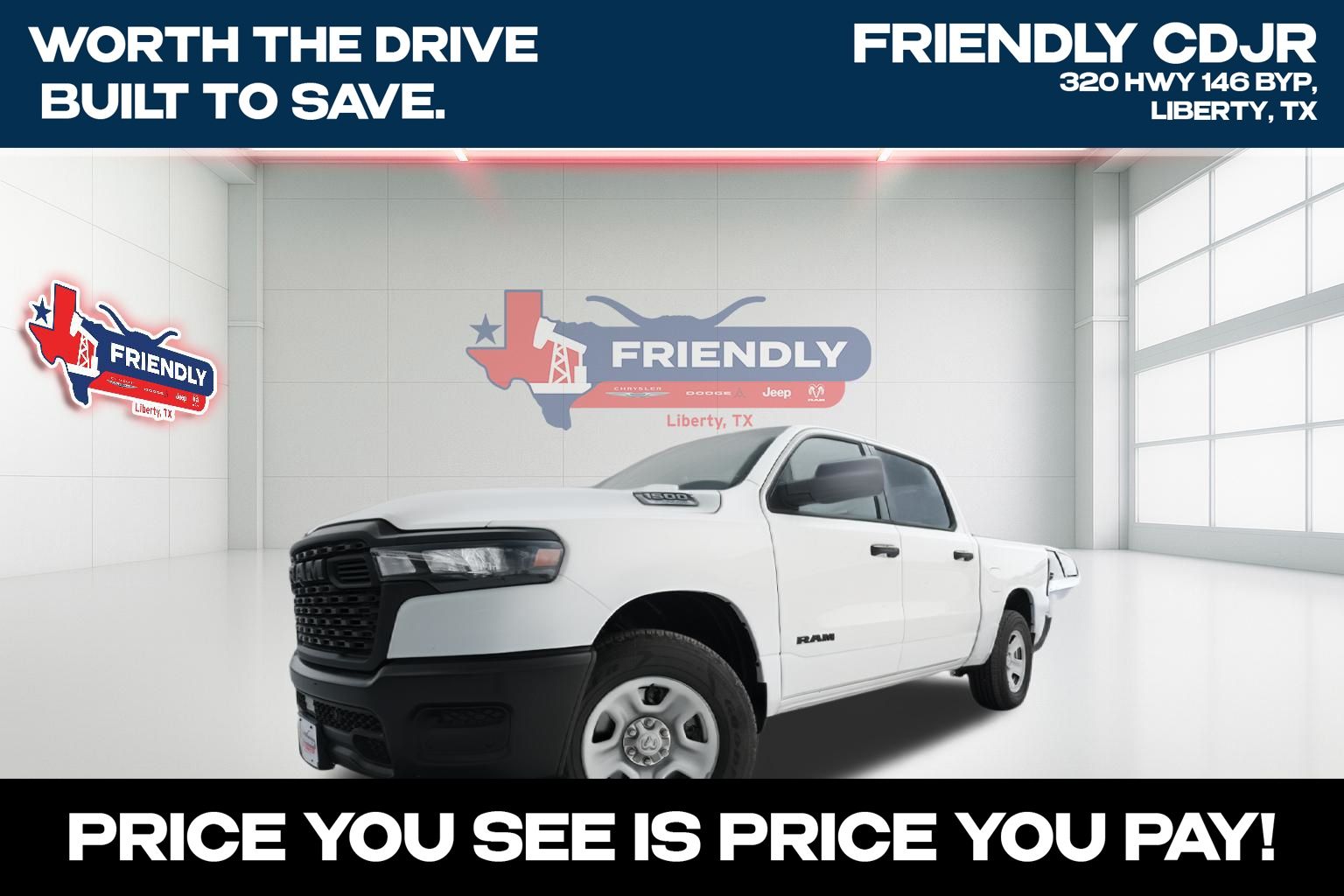 Bright White Clearcoat 2026 RAM 1500 Pickup Truck Four-Wheel Drive 8-Speed Automatic