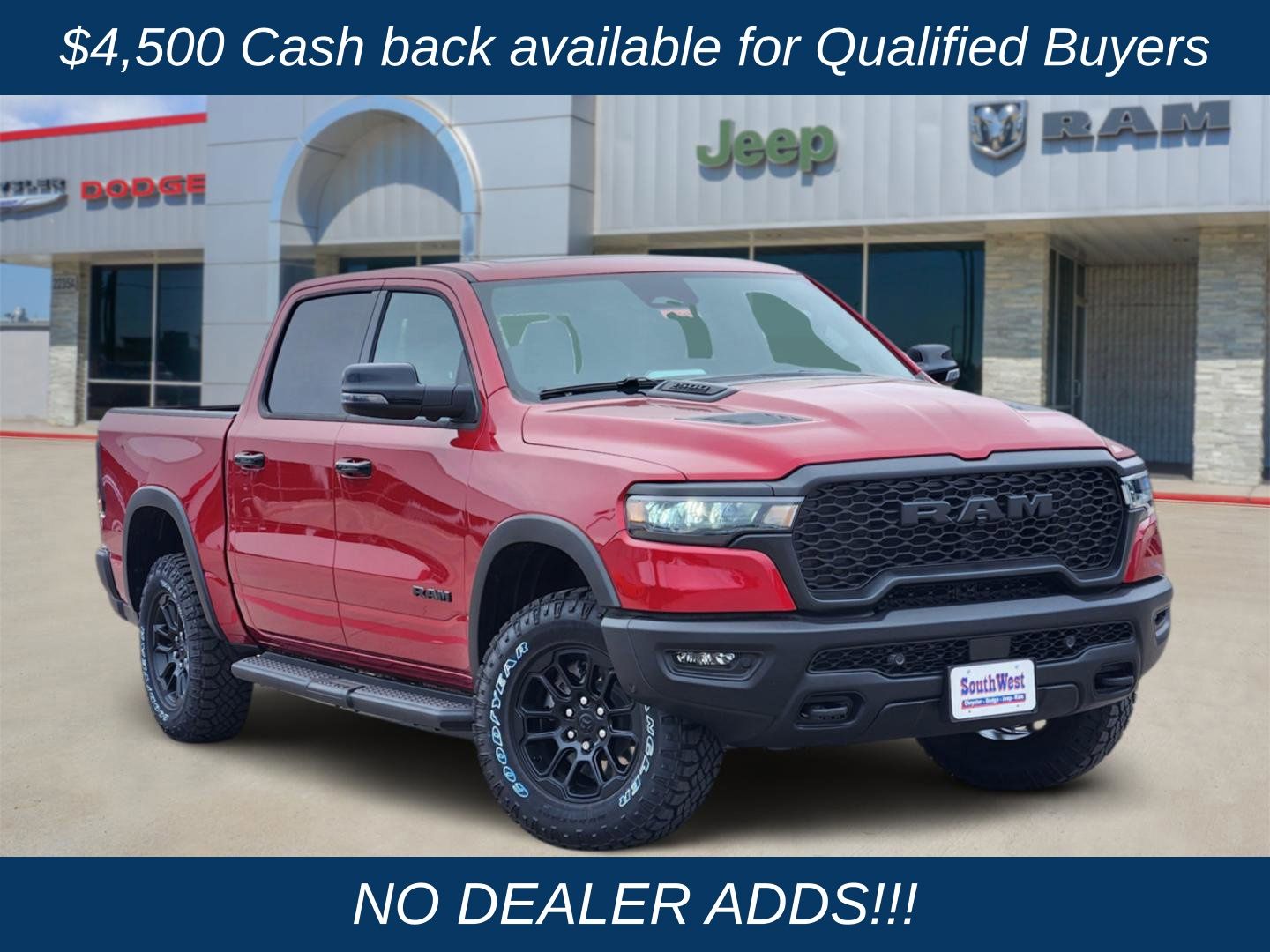 Molten Red Pearlcoat 2026 RAM 1500 Rebel Crew Cab 4WD Pickup Truck Four-Wheel Drive 8-Speed Automatic