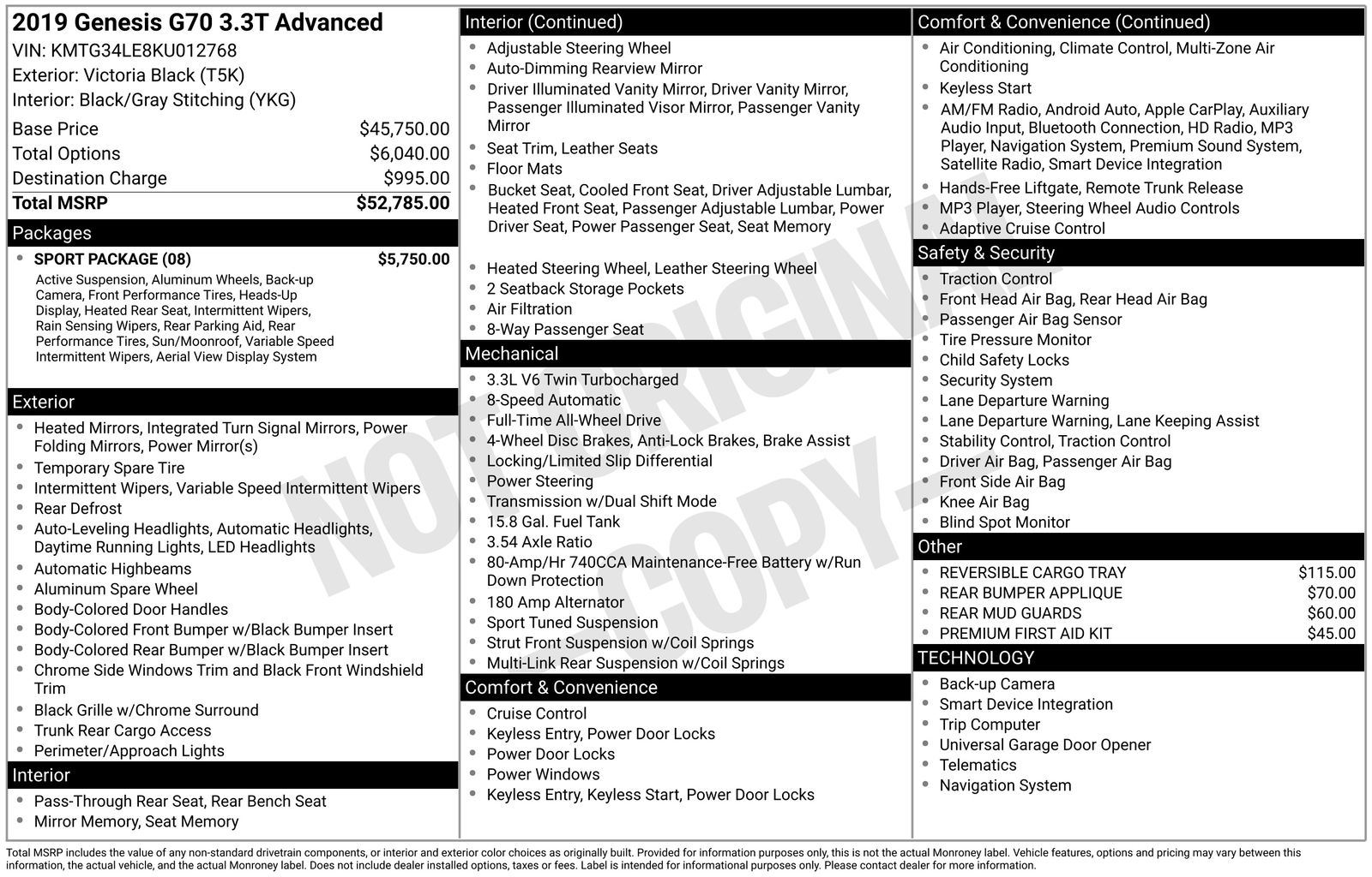 2019 Genesis G70 3.3T Dynamic RWD