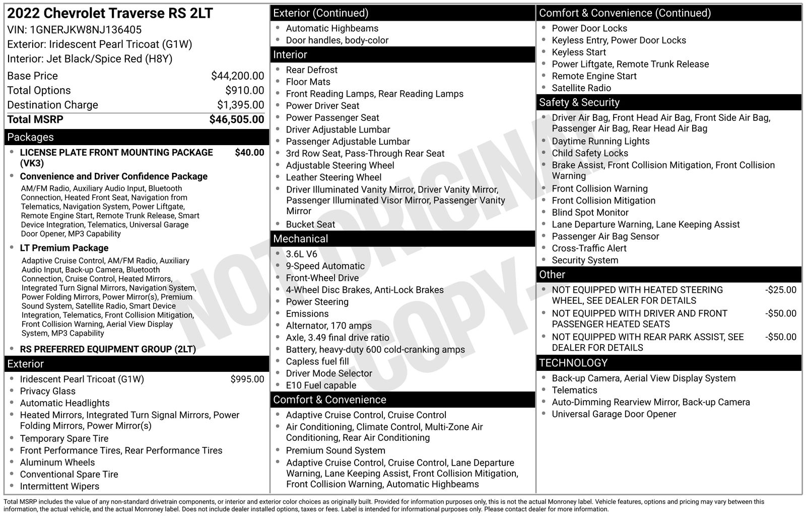 White (Iridescent Pearl Tricoat) 2022 Chevrolet Traverse RS FWD SUV / Crossover Front-Wheel Drive 9-Speed Automatic