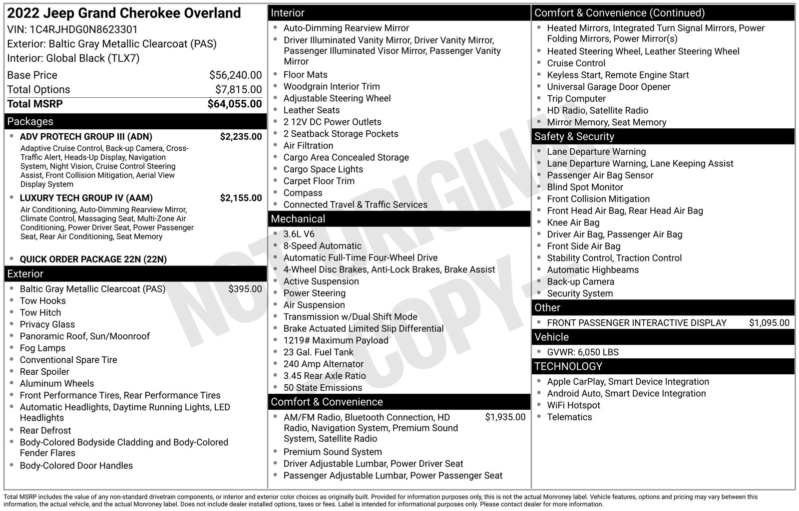 Used Car 2022 Jeep Grand Cherokee  Overland For Sale Under $40,000 In Austin, Texas