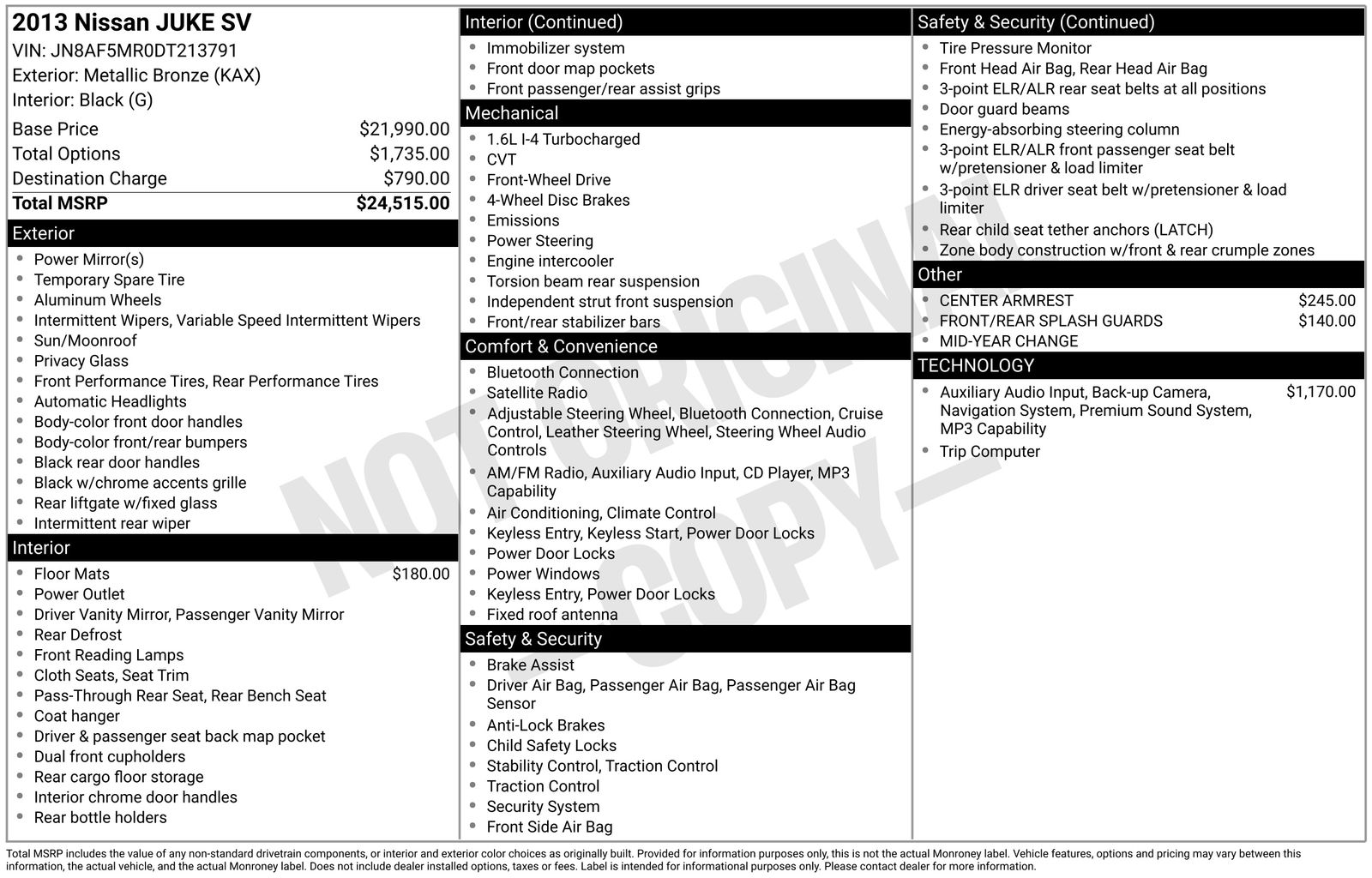 Metallic Bronze 2013 Nissan Juke SUV / Crossover Continuously Variable Transmission