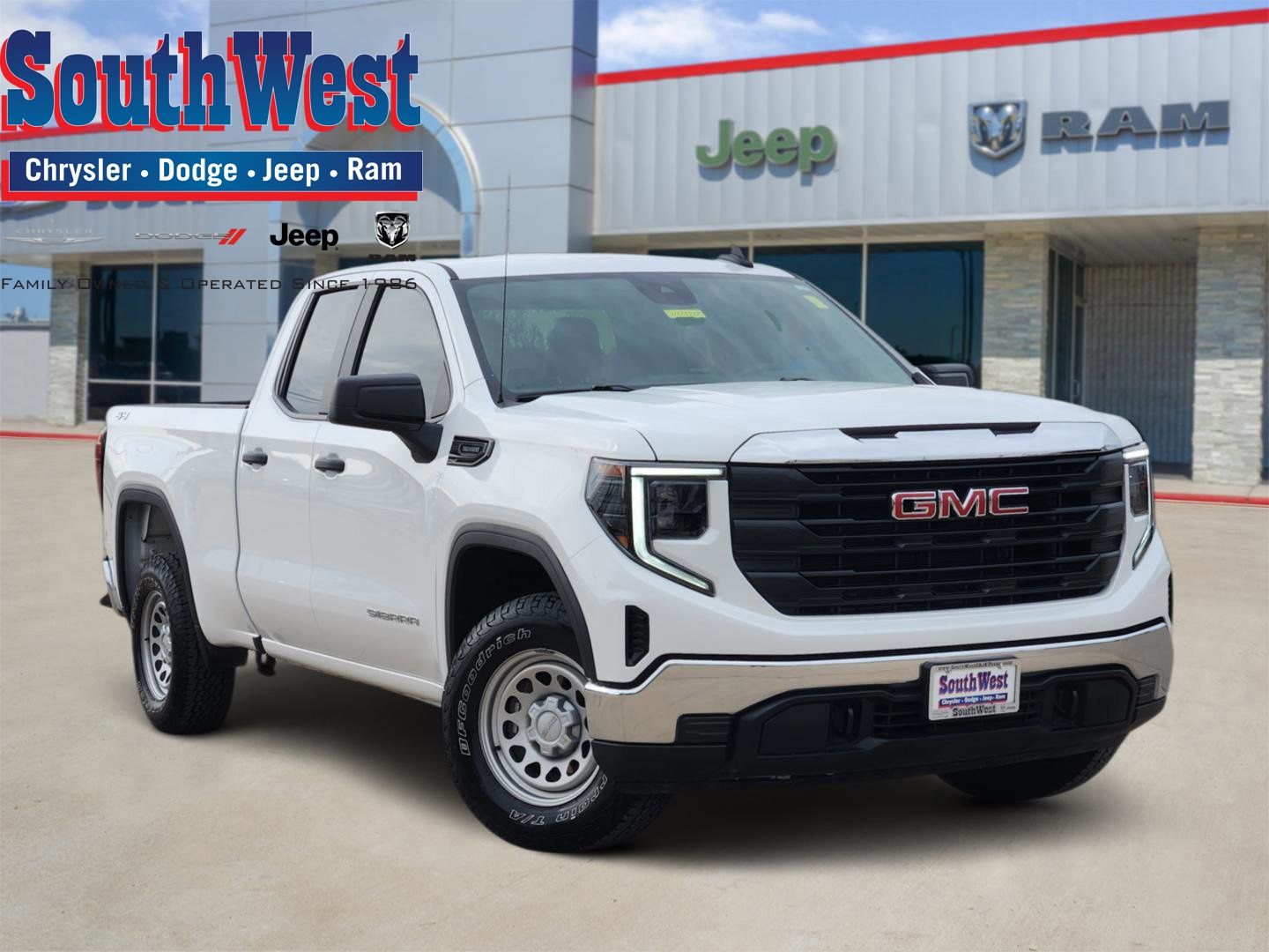 Summit White 2024 GMC Sierra 1500 Pro Double Cab 4WD Pickup Truck Four-Wheel Drive 8-Speed Automatic