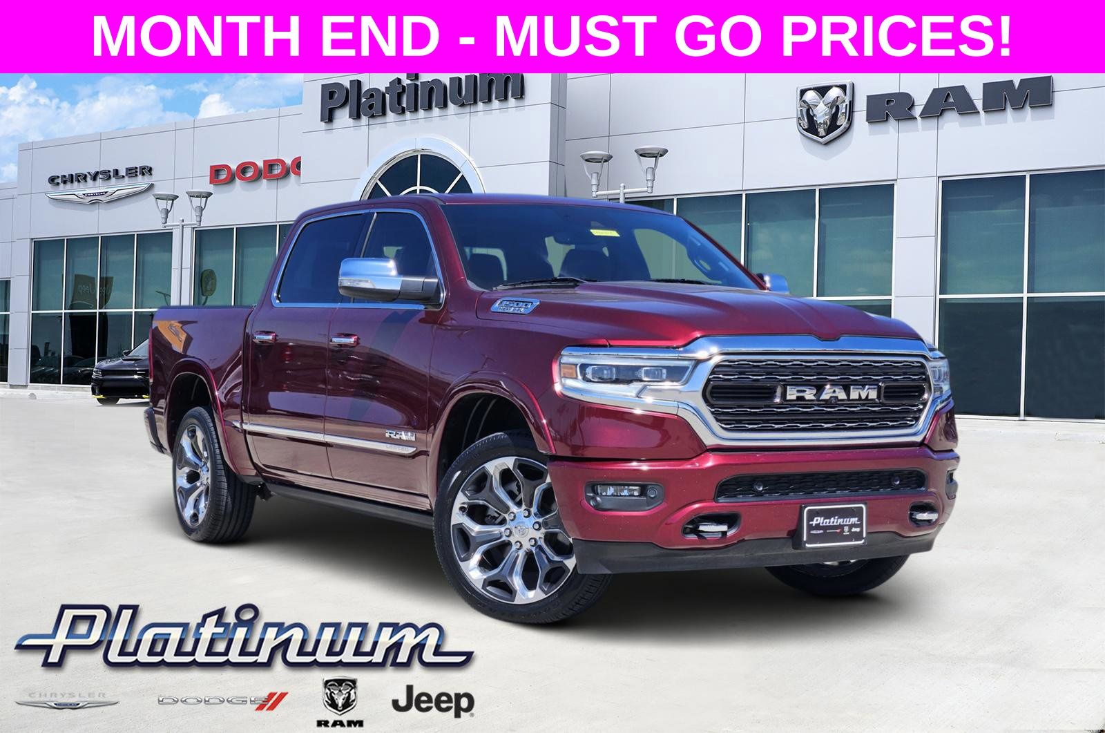 Delmonico Red Pearlcoat 2019 RAM 1500 Limited Crew Cab 4WD Pickup Truck Four-Wheel Drive 8-Speed Automatic
