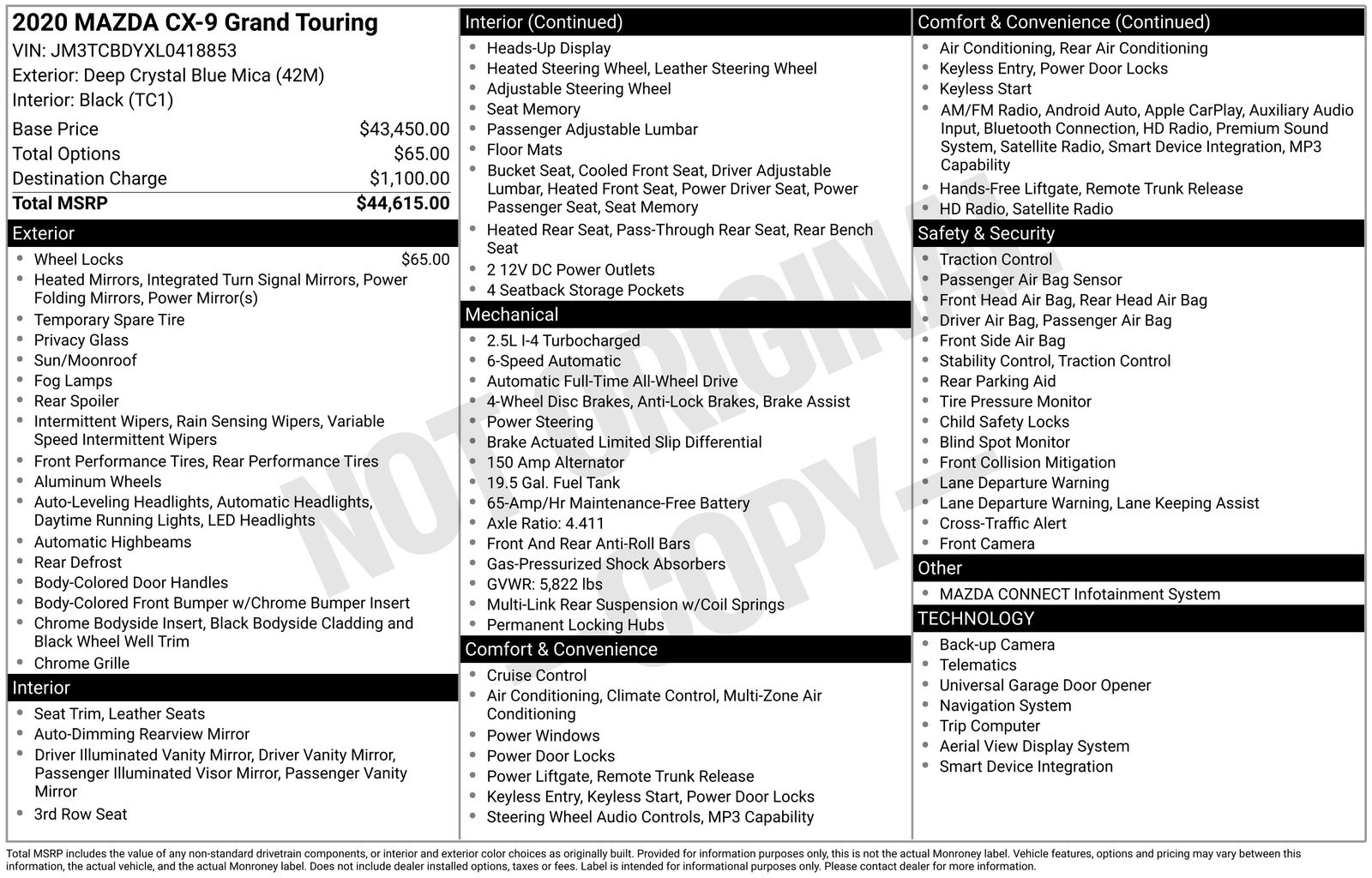 Used Car 2020 Mazda Cx-9  Grand Touring For Sale Price N/a In Austin, Texas