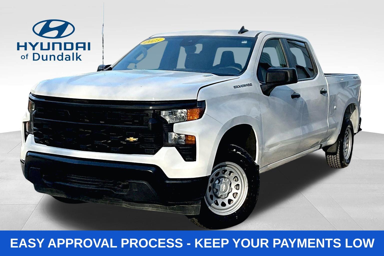 Summit White 2025 Chevrolet Silverado 1500 Work Truck Crew Cab 4WD Pickup Truck Four-Wheel Drive 8-Speed Automatic