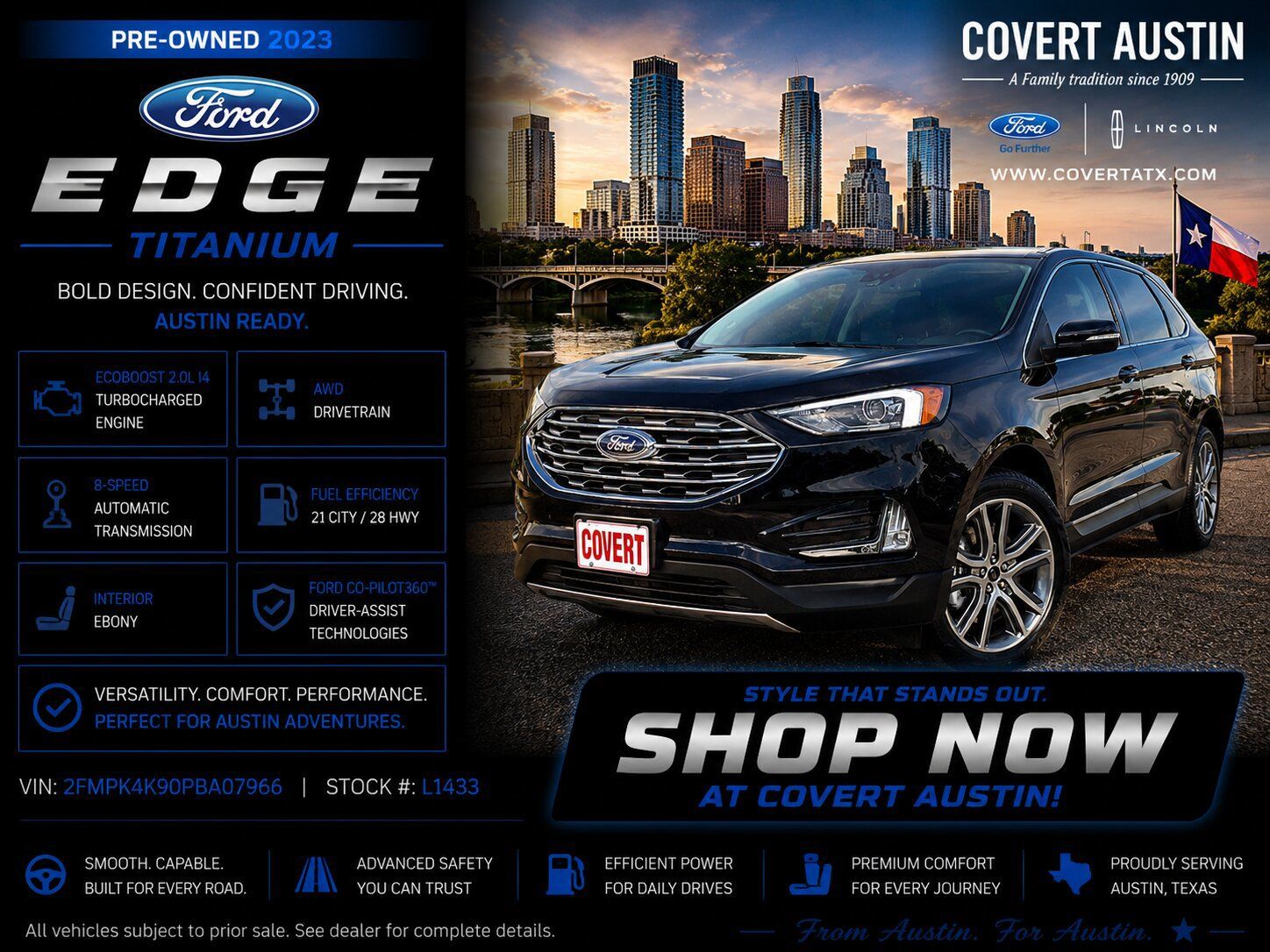 Used Car 2023 Ford Edge  Titanium For Sale Under $30,000 In Austin, Texas