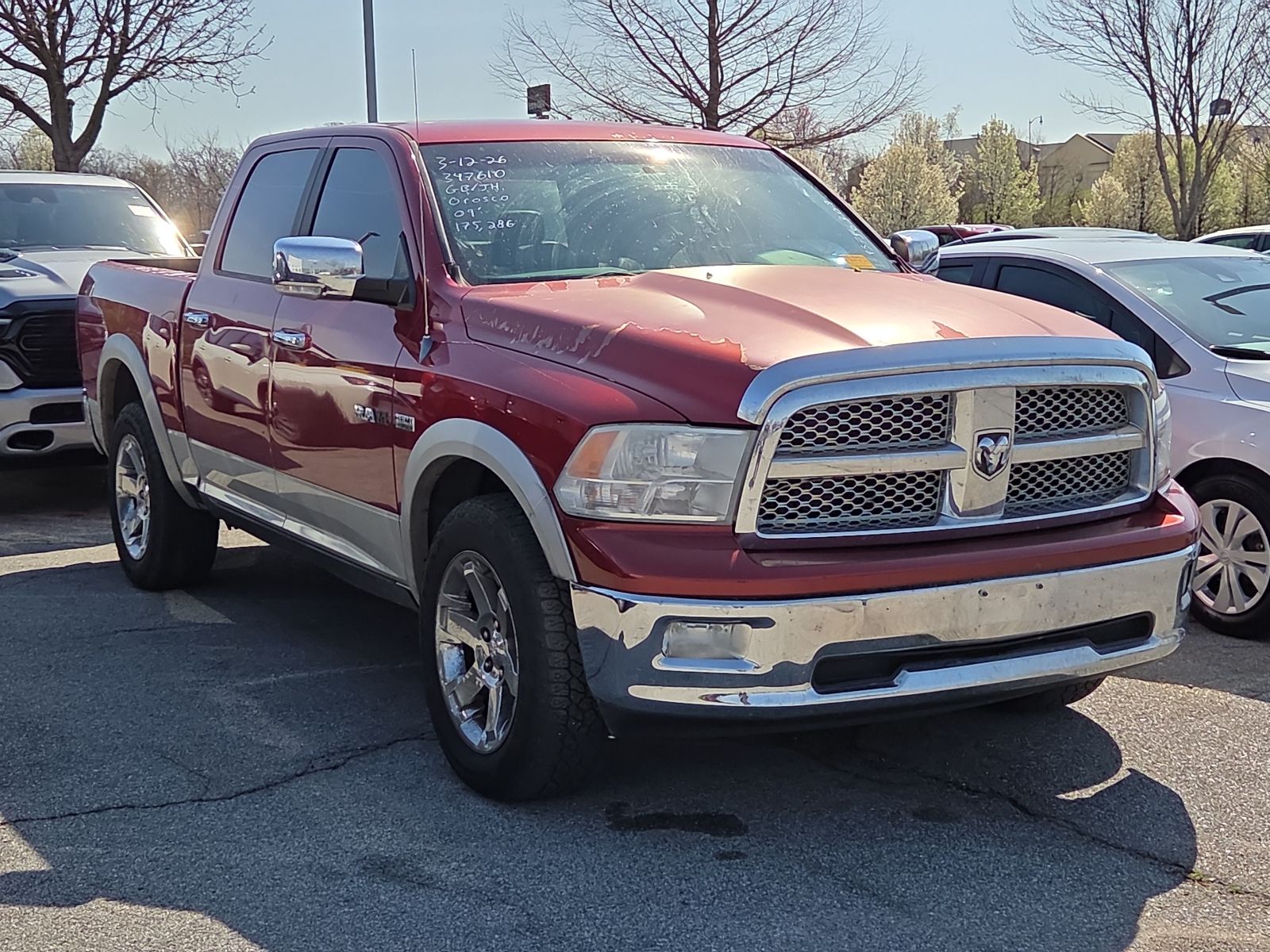 Red 2009 Dodge RAM 1500 Laramie Crew Cab 4WD Pickup Truck Four-Wheel Drive 5-Speed Automatic