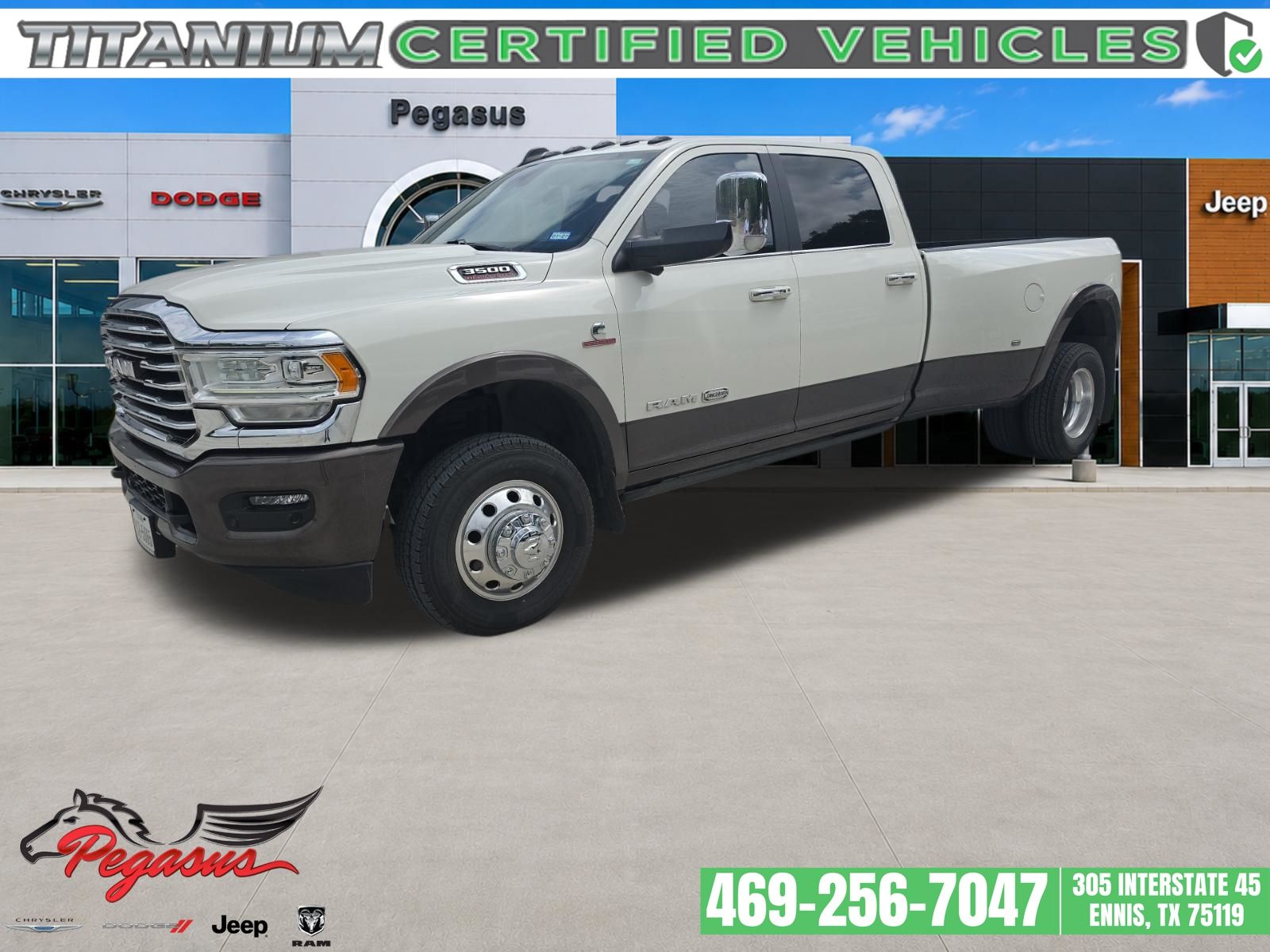 Pearl White 2021 RAM 3500 Limited Longhorn Crew Cab LB DRW 4WD Pickup Truck Four-Wheel Drive 6-Speed Automatic
