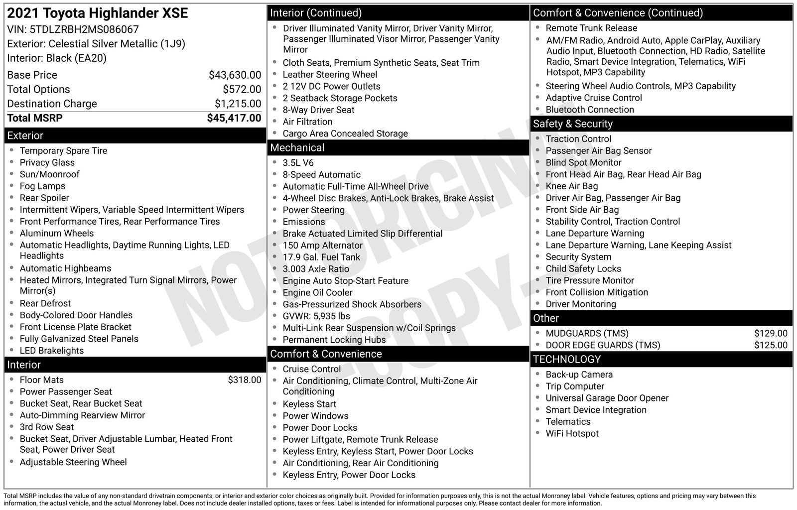 Celestial Silver Metallic 2021 Toyota Highlander XSE AWD SUV / Crossover All-Wheel Drive 8-Speed Automatic