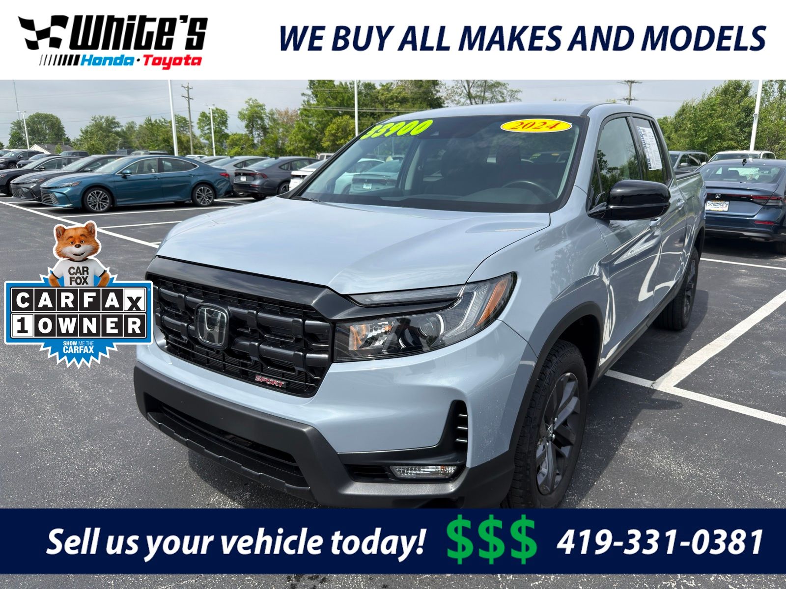 Gray 2024 Honda Ridgeline Sport AWD Pickup Truck All-Wheel Drive 9-Speed Automatic
