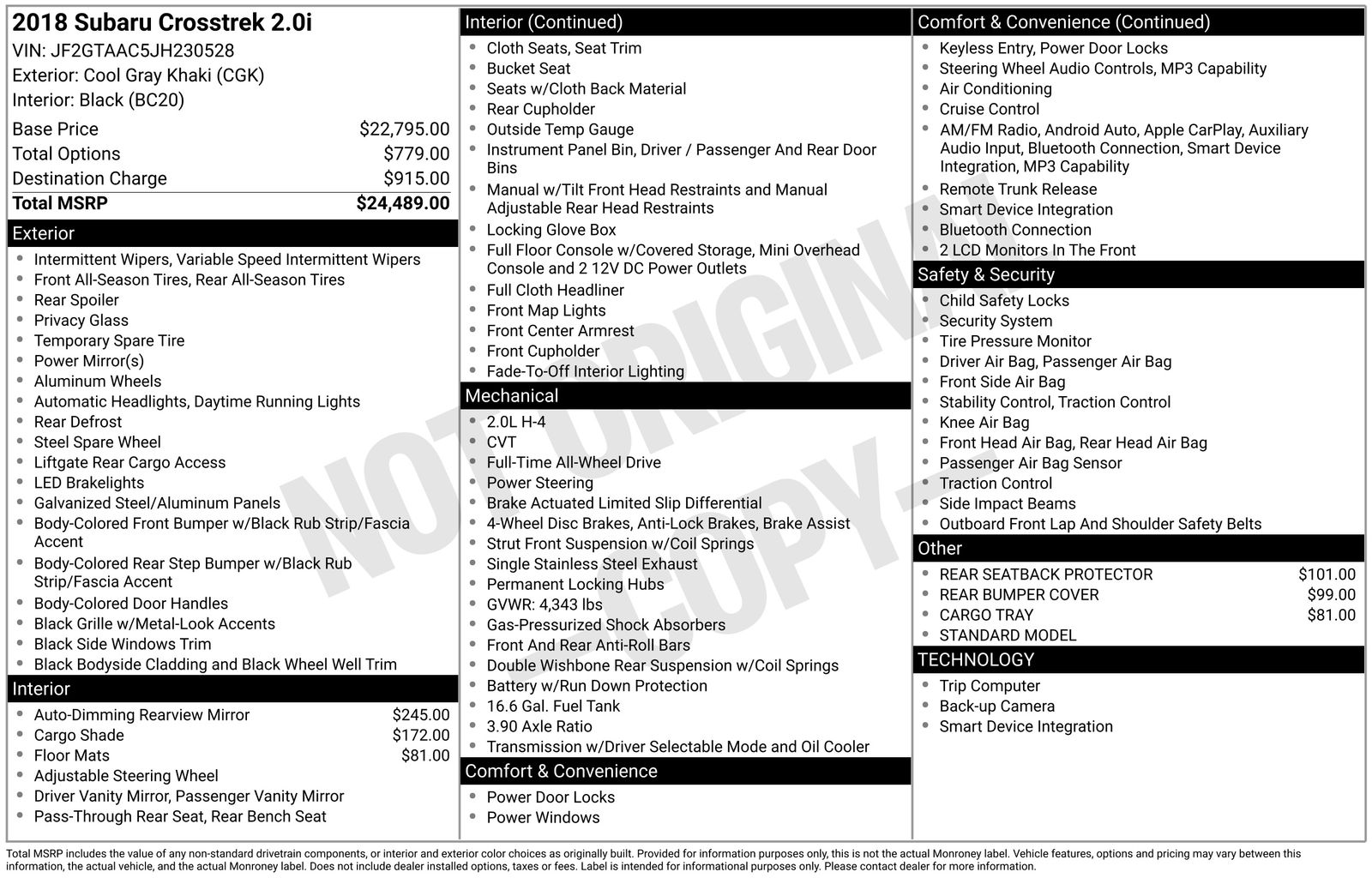 Used Car 2018 Subaru Crosstrek  2.0i For Sale Under $20,000 In Austin, Texas