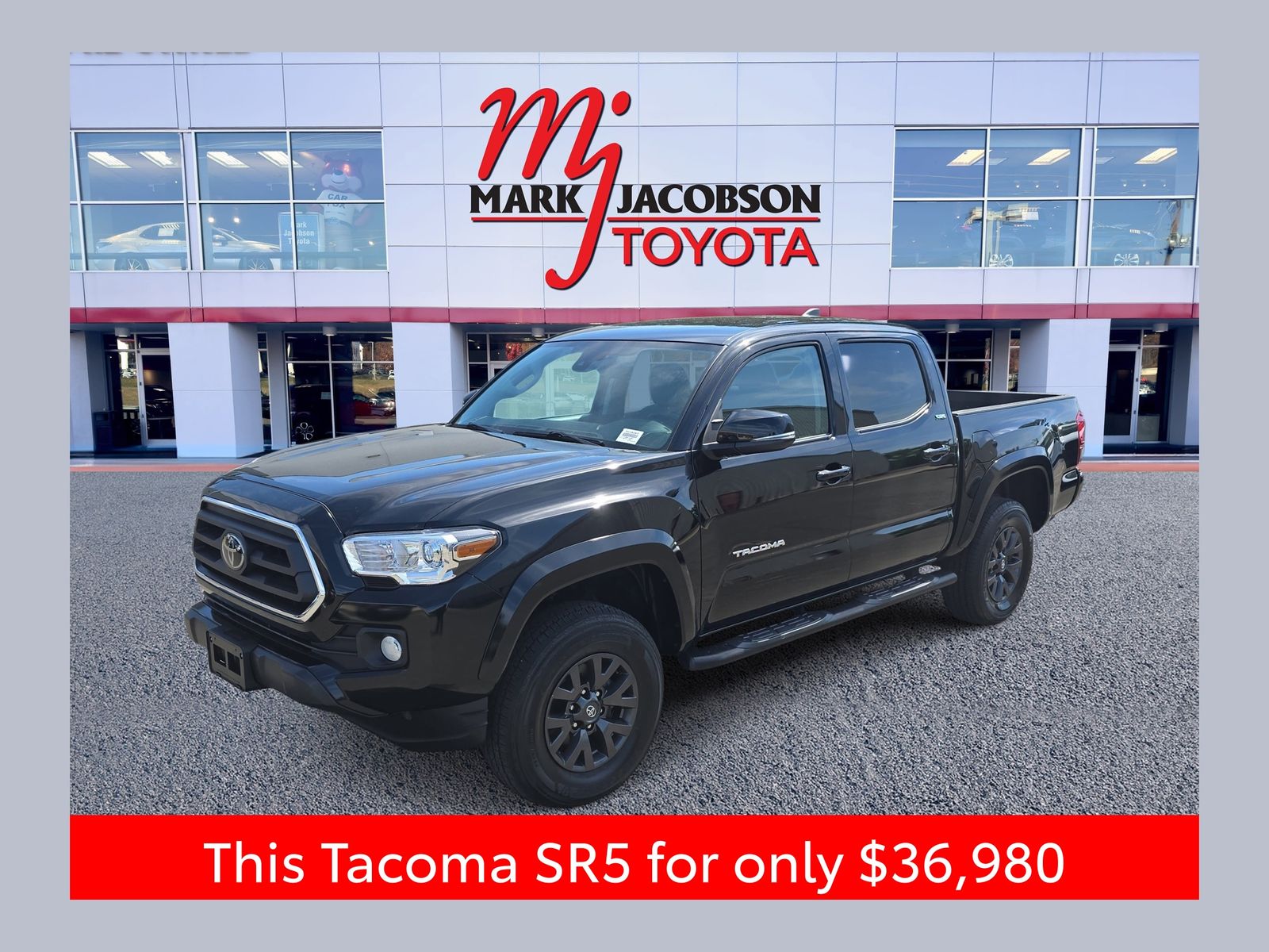 Black 2023 Toyota Tacoma SR5 V6 Double Cab 4WD Pickup Truck Four-Wheel Drive 6-Speed Automatic