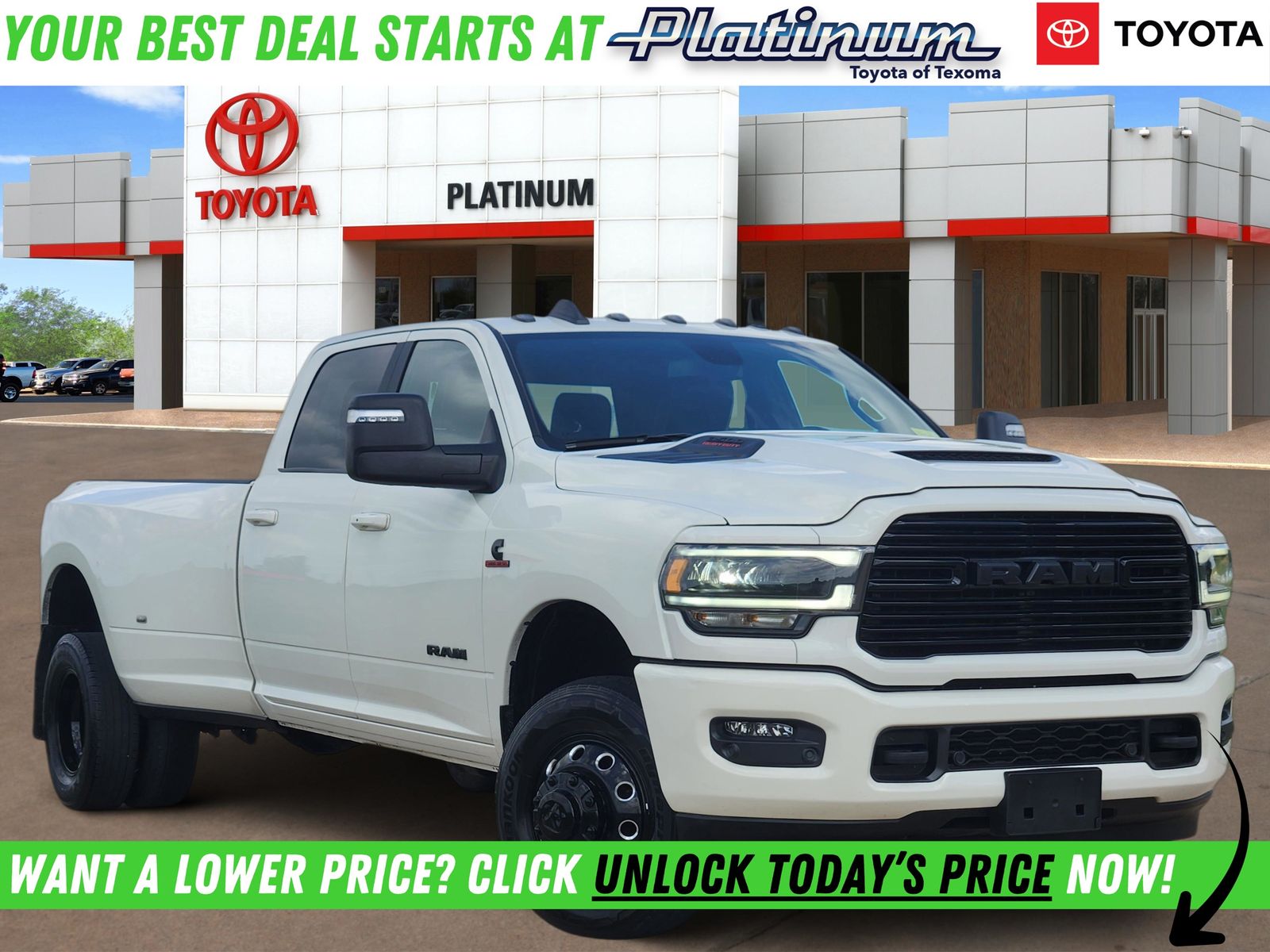 Pearl White 2023 RAM 3500 Laramie Crew Cab LB DRW 4WD Pickup Truck Four-Wheel Drive 6-Speed Automatic