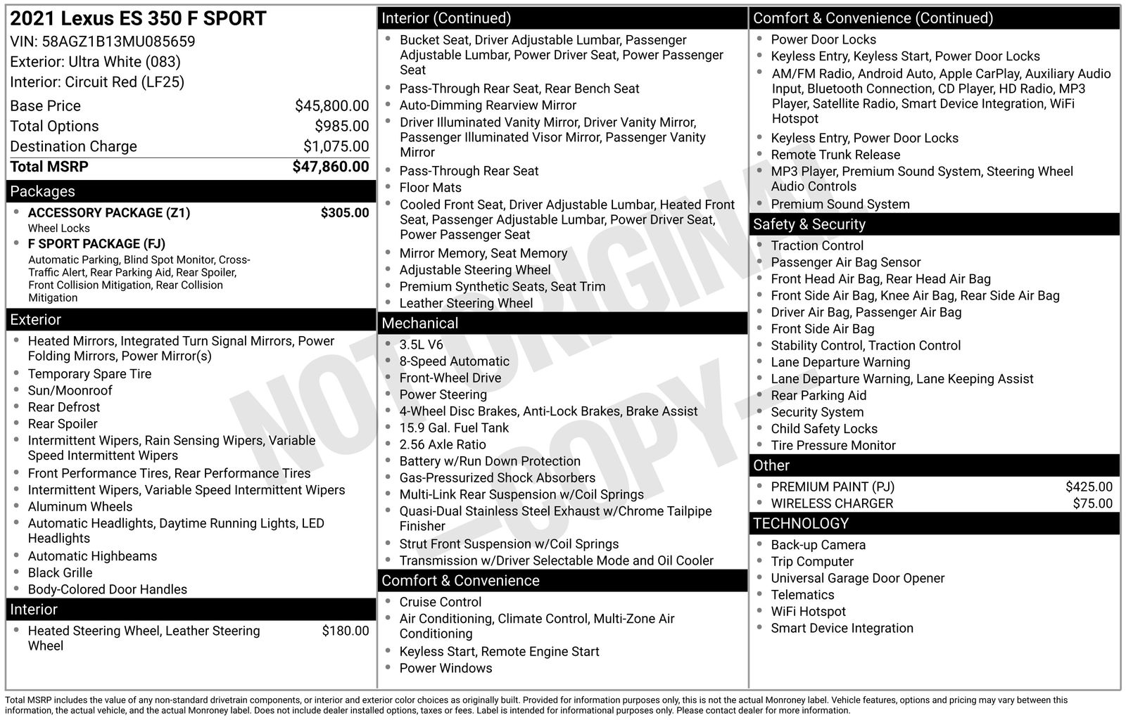 Used Car 2021 Lexus Es  350 F Sport For Sale Under $35,000 In Austin, Texas