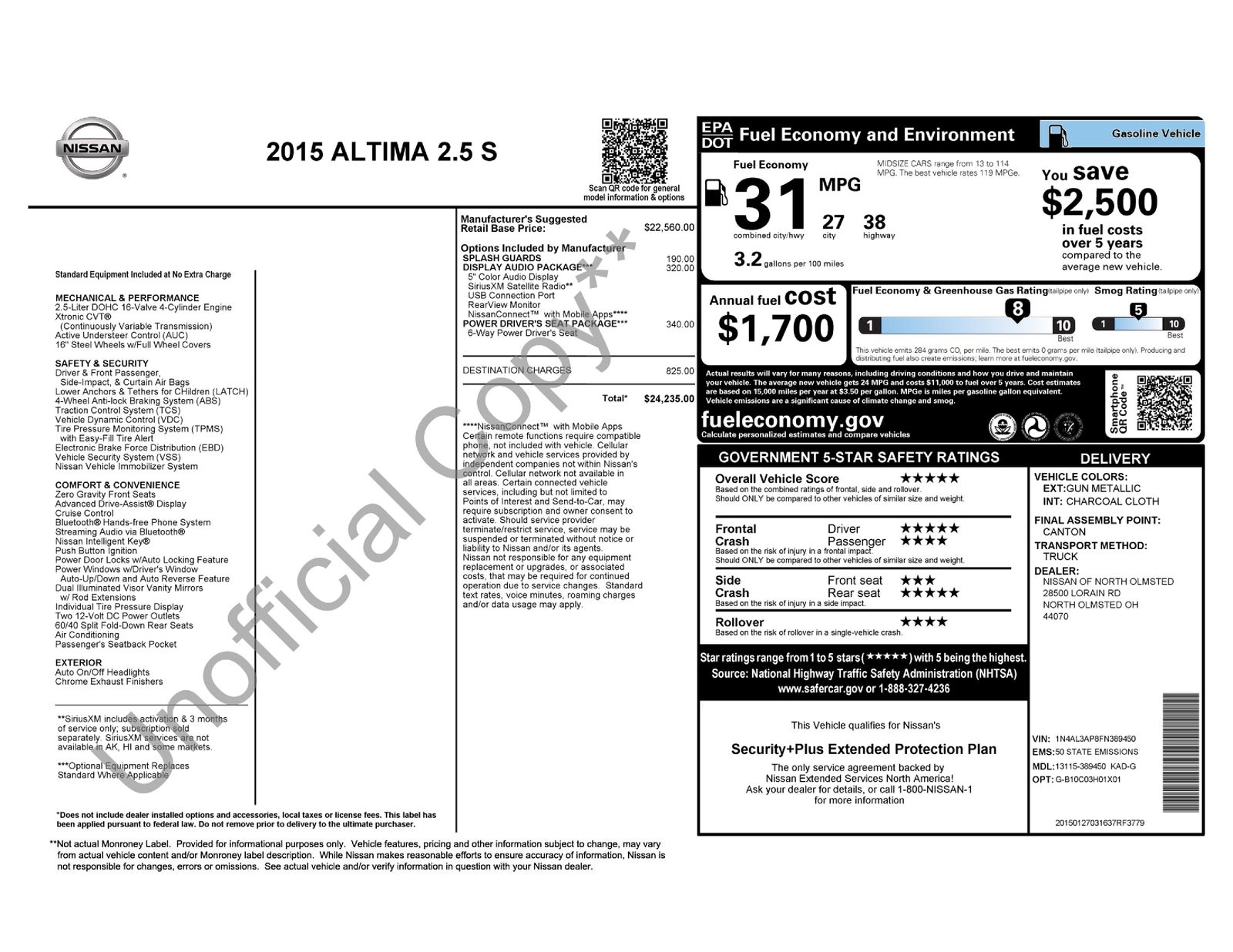 Used Car 2015 Nissan Altima  2.5 S For Sale Under $10,000 In Austin, Texas
