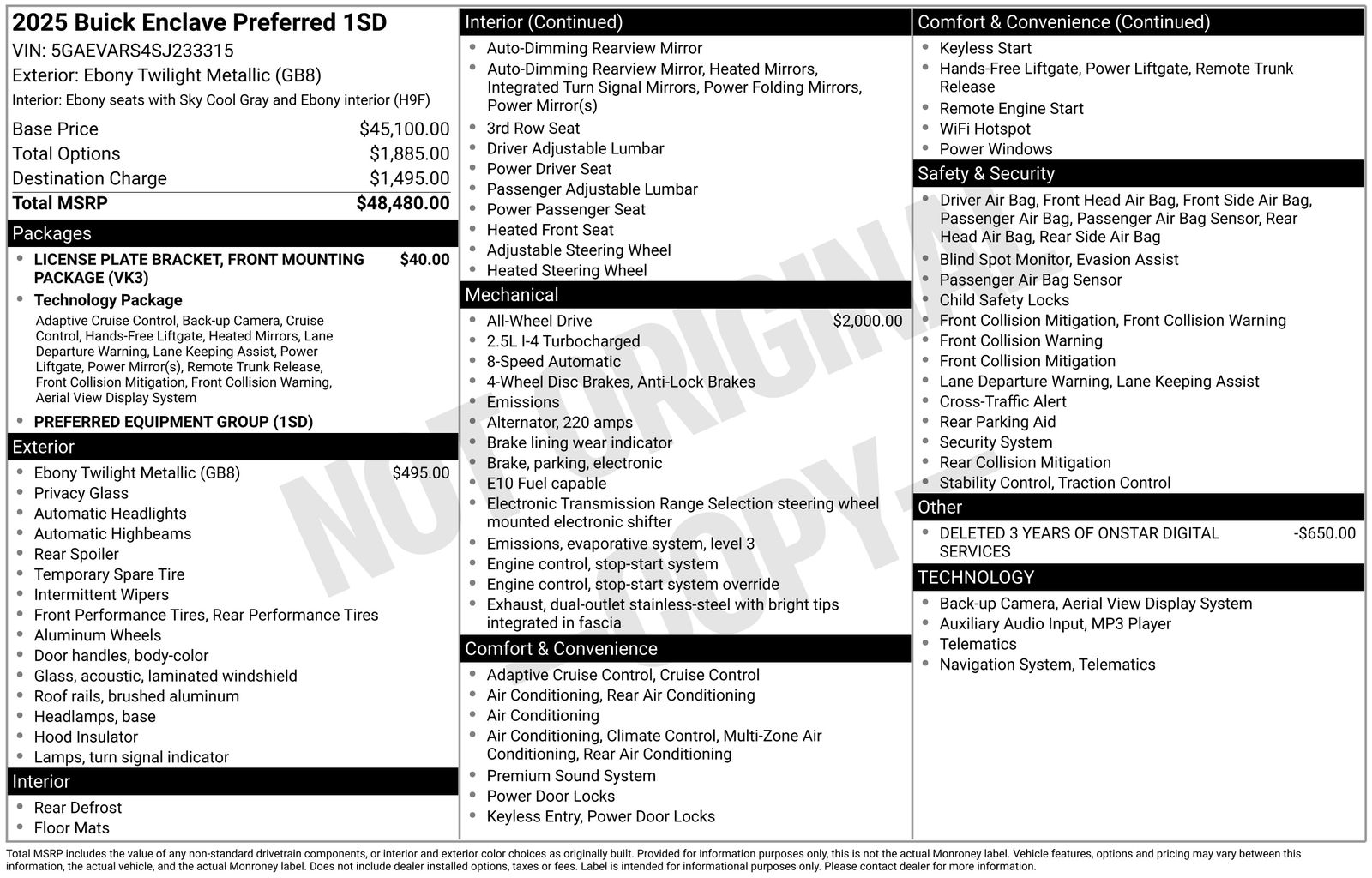 Used Car 2025 Buick Enclave  Preferred For Sale Under $40,000 In Austin, Texas