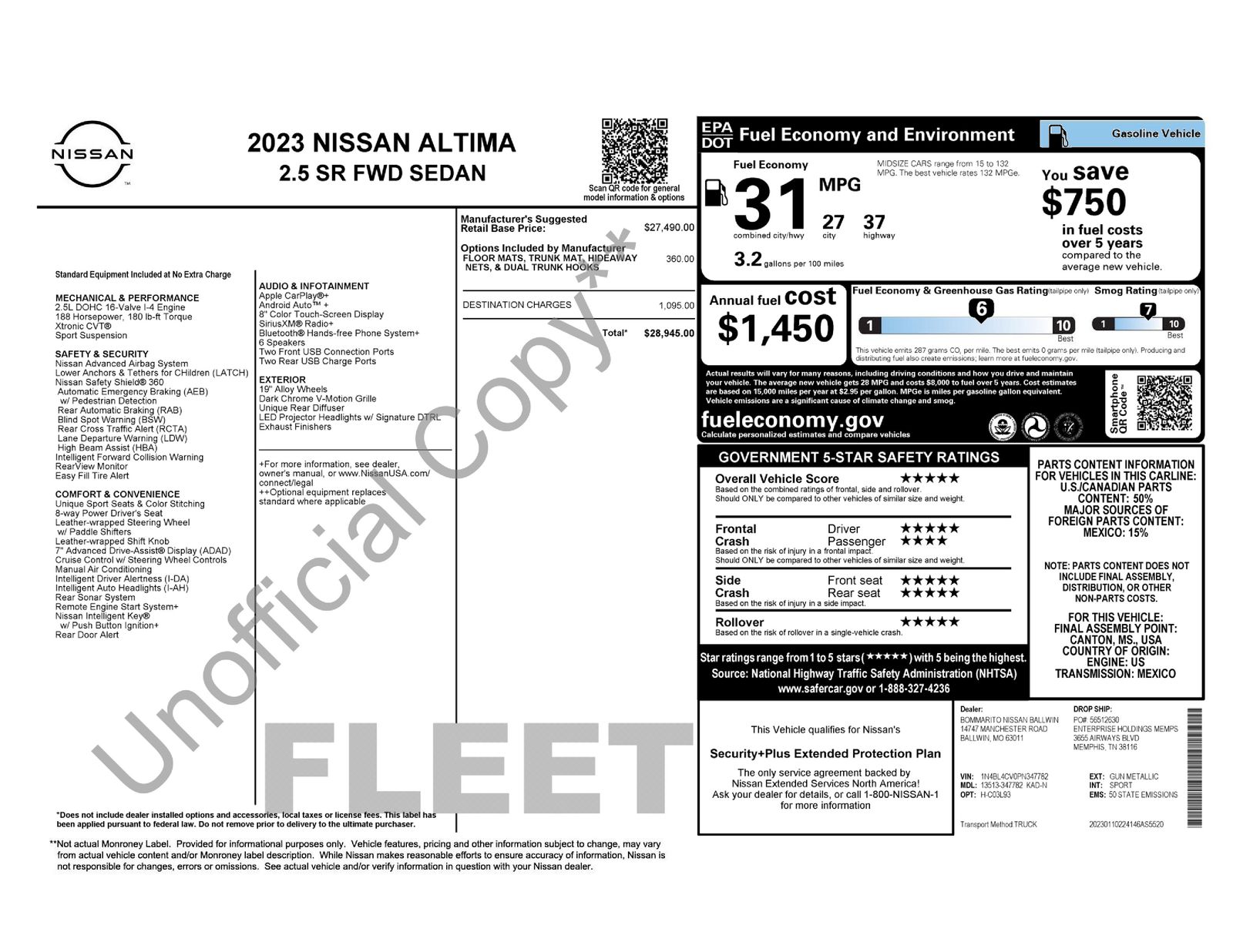 Used Car 2023 Nissan Altima  2.5 Sr For Sale Under $25,000 In Austin, Texas