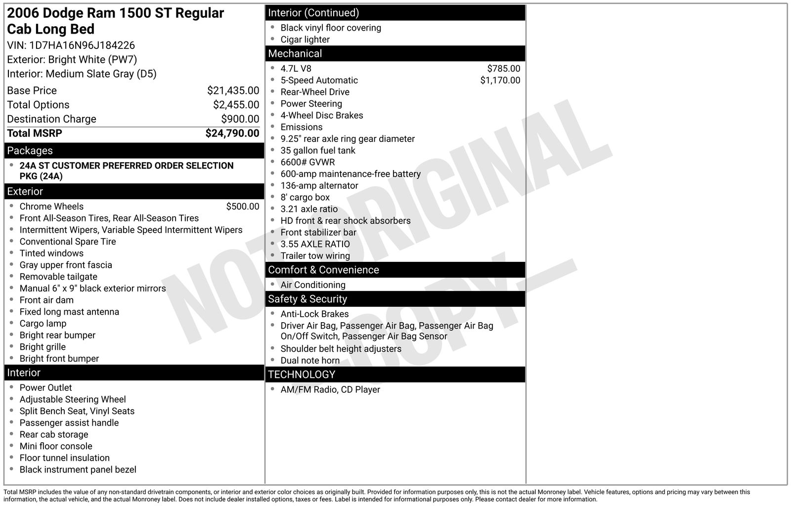 2006 Dodge RAM 1500 ST RWD