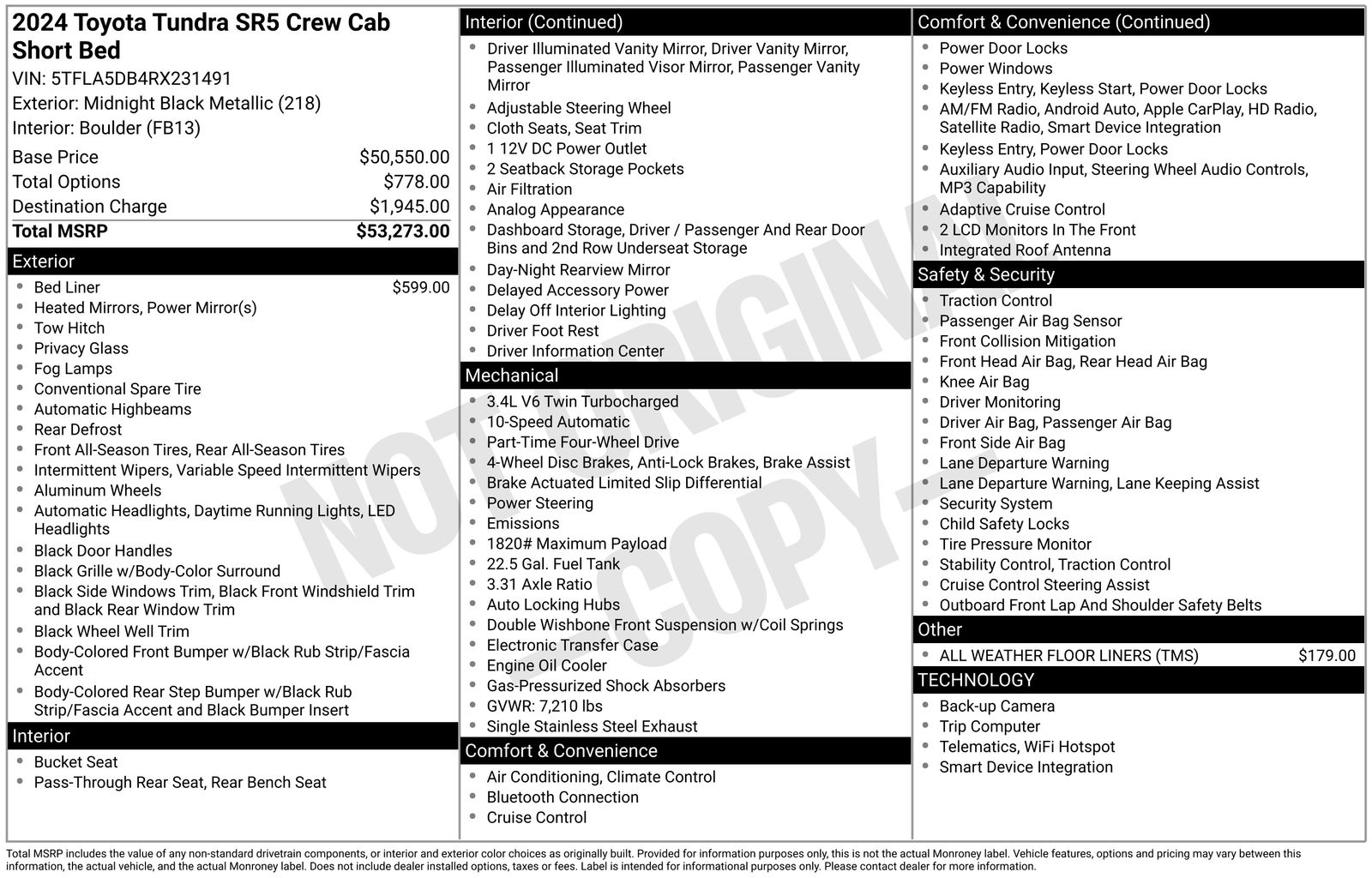 Midnight Black Metallic 2024 Toyota Tundra Pickup Truck Four-Wheel Drive Automatic
