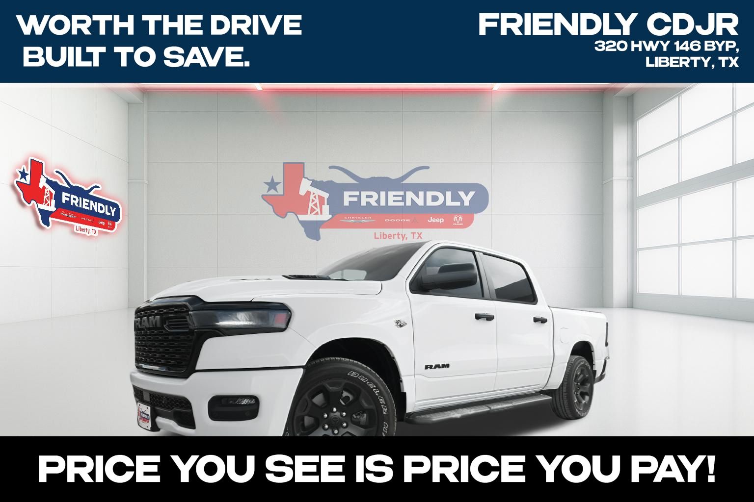 Bright White Clearcoat 2026 RAM 1500 Pickup Truck Four-Wheel Drive 8-Speed Automatic