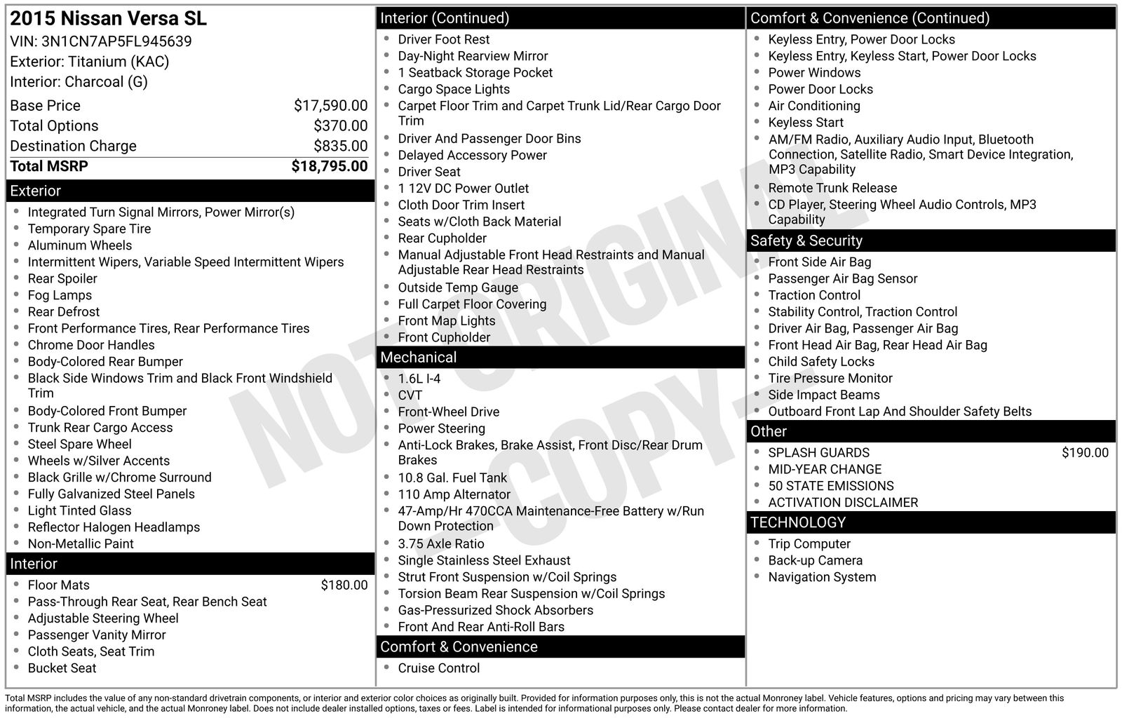 Used Car 2015 Nissan Versa  For Sale Under $10,000 In Austin, Texas