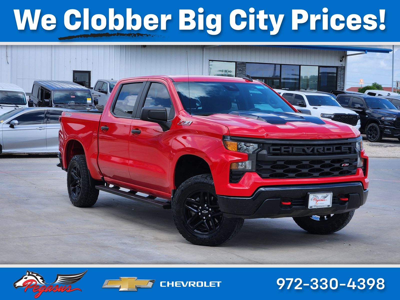 Red Hot 2022 Chevrolet Silverado 1500 Custom Trail Boss Crew Cab 4WD Pickup Truck Four-Wheel Drive Automatic
