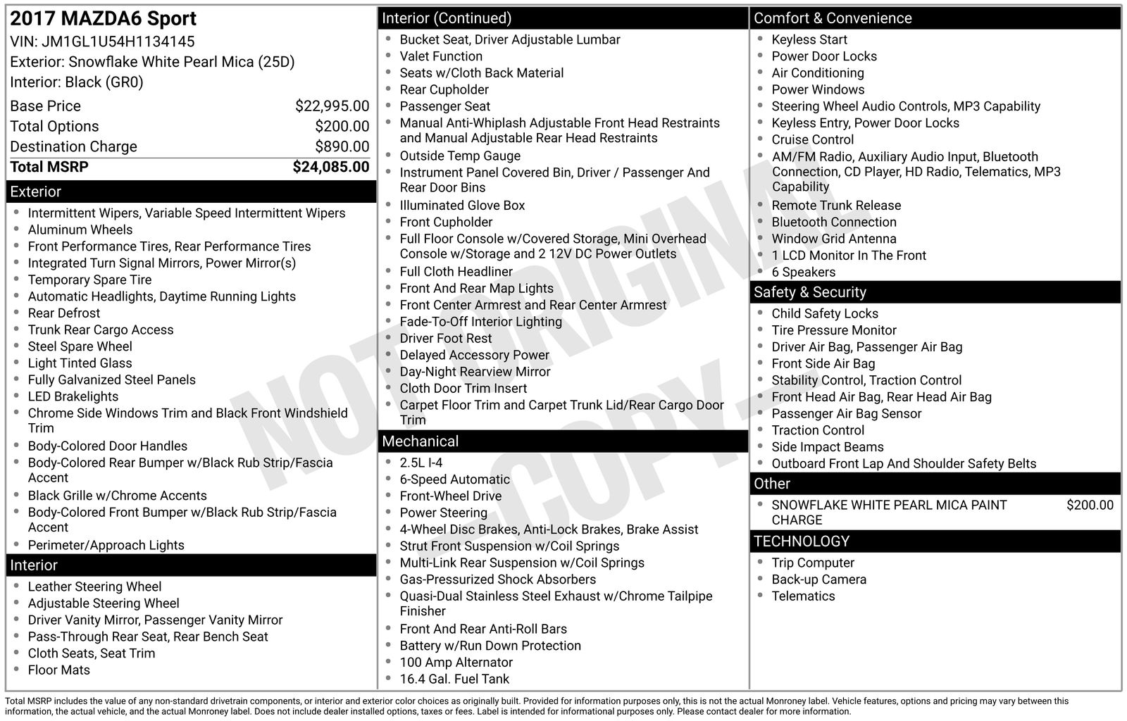 Snowflake White Pearl Mica 2017 Mazda MAZDA6 Sport Sedan FWD Sedan Front-Wheel Drive 6-Speed Automatic