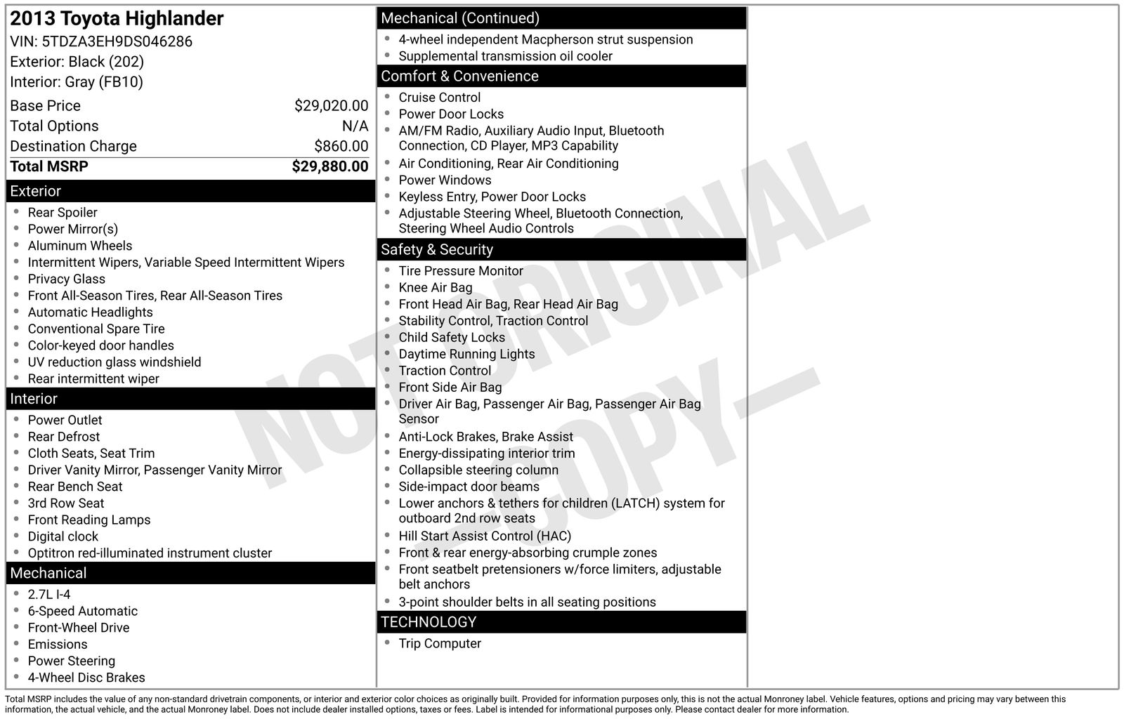Used Car 2013 Toyota Highlander  For Sale Under $12,000 In Austin, Texas