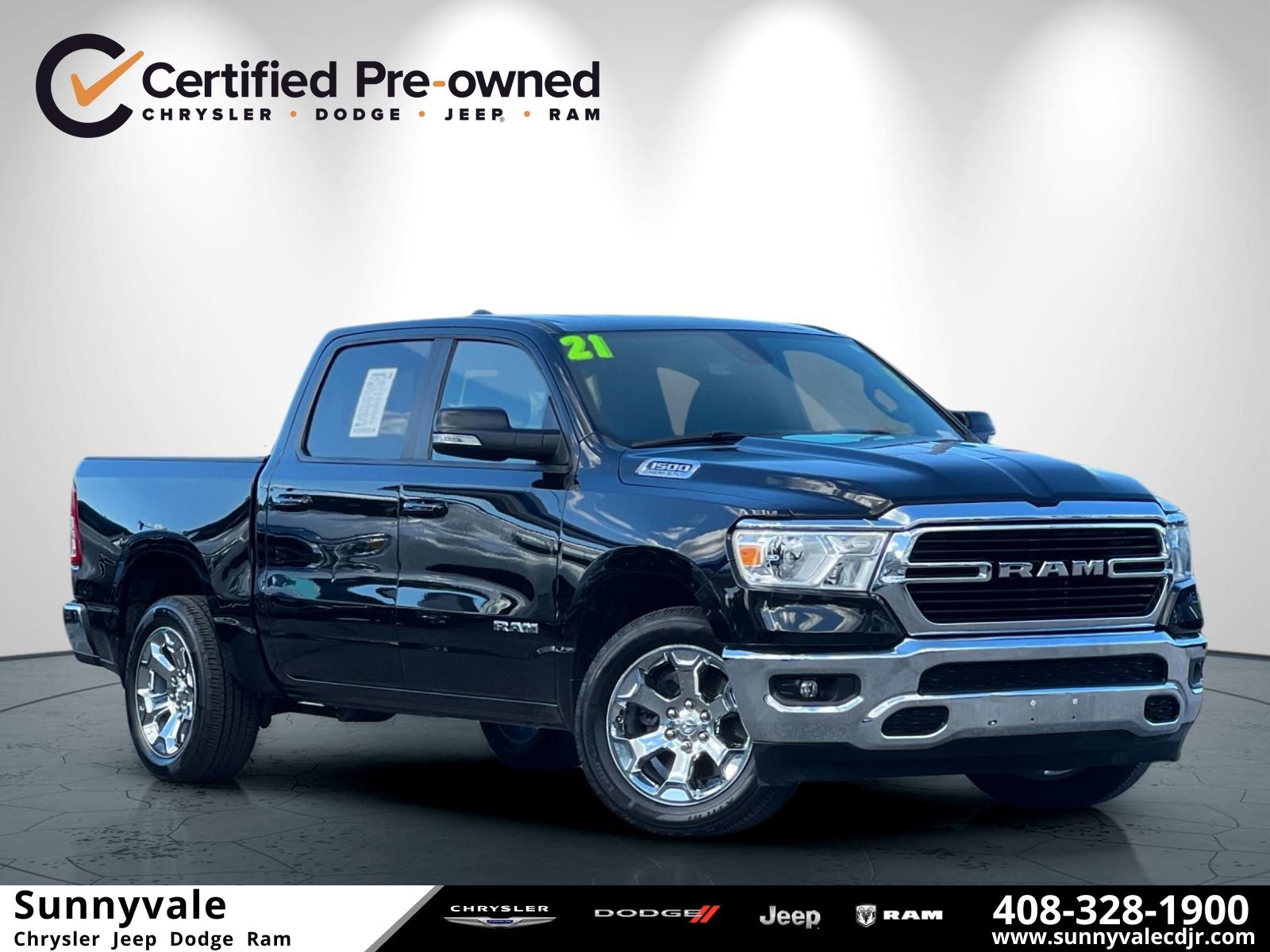 Diamond Black Crystal Pearlcoat 2021 RAM 1500 Big Horn Crew Cab RWD Pickup Truck 4X2 8-Speed Automatic