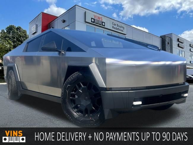 Silver 2025 Tesla Cybertruck Crew Cab AWD Pickup Truck All-Wheel Drive 1-Speed Automatic