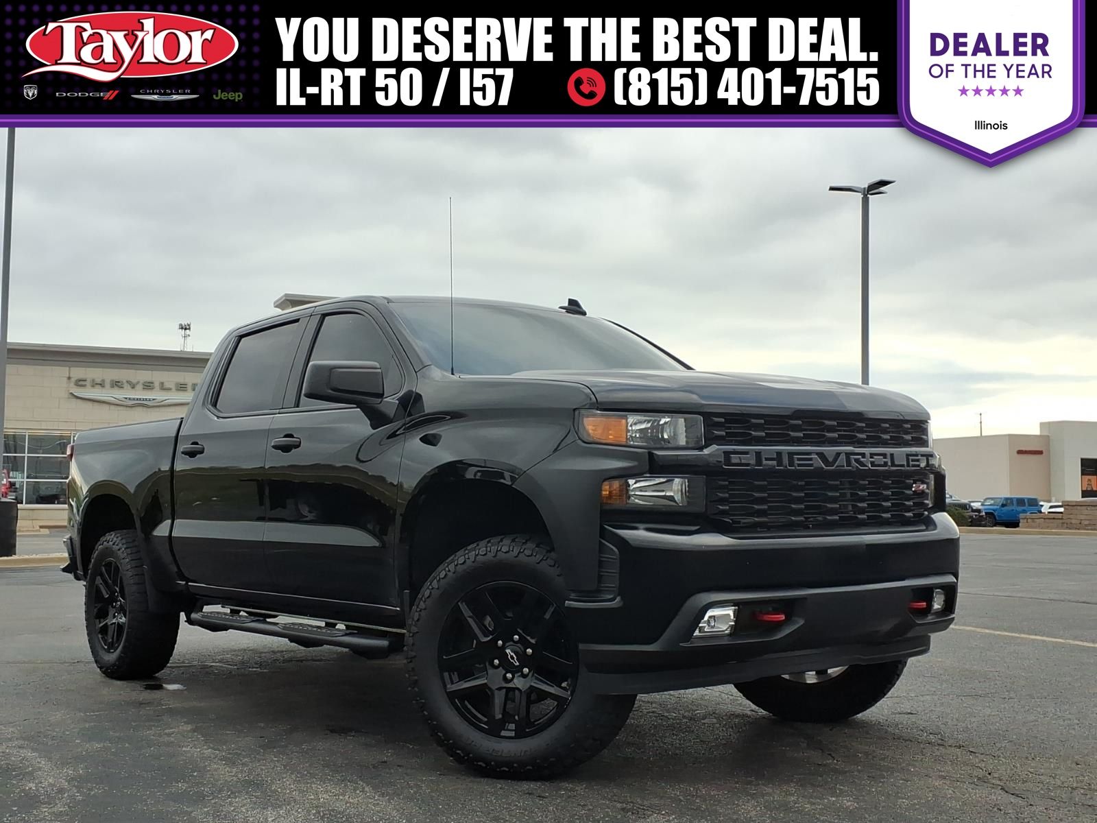 Black 2022 Chevrolet Silverado 1500 Custom Trail Boss Crew Cab 4WD Pickup Truck Four-Wheel Drive 8-Speed Automatic