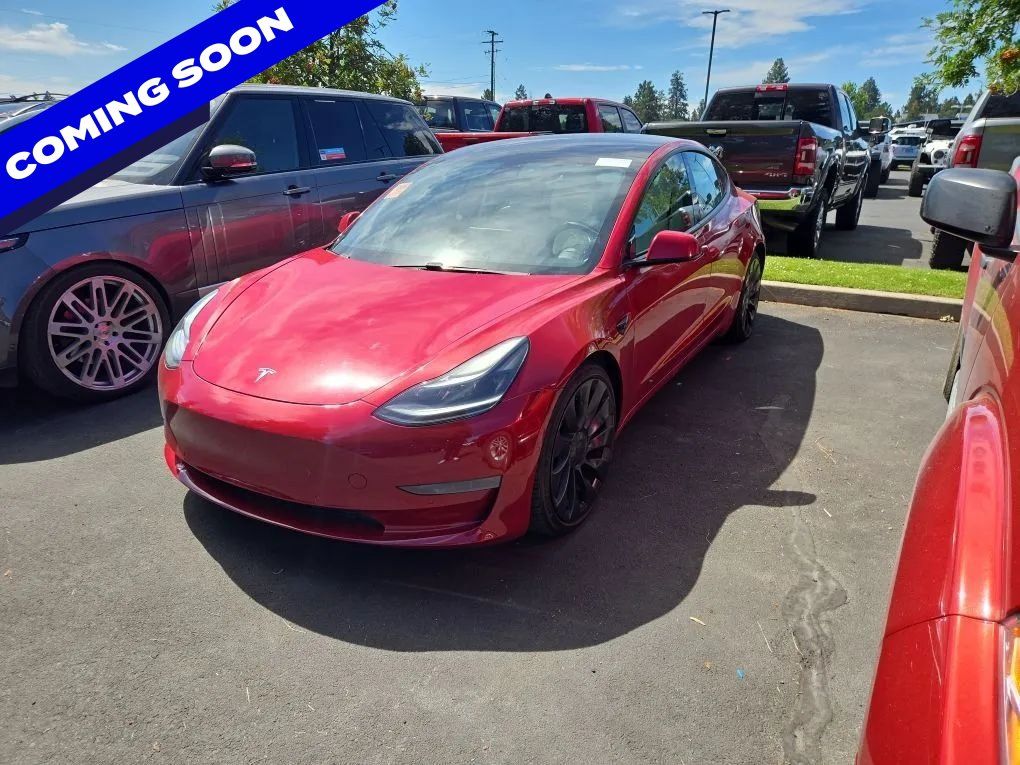 Red Multi-Coat 2021 Tesla Model 3 Sedan All-Wheel Drive 1-Speed Automatic