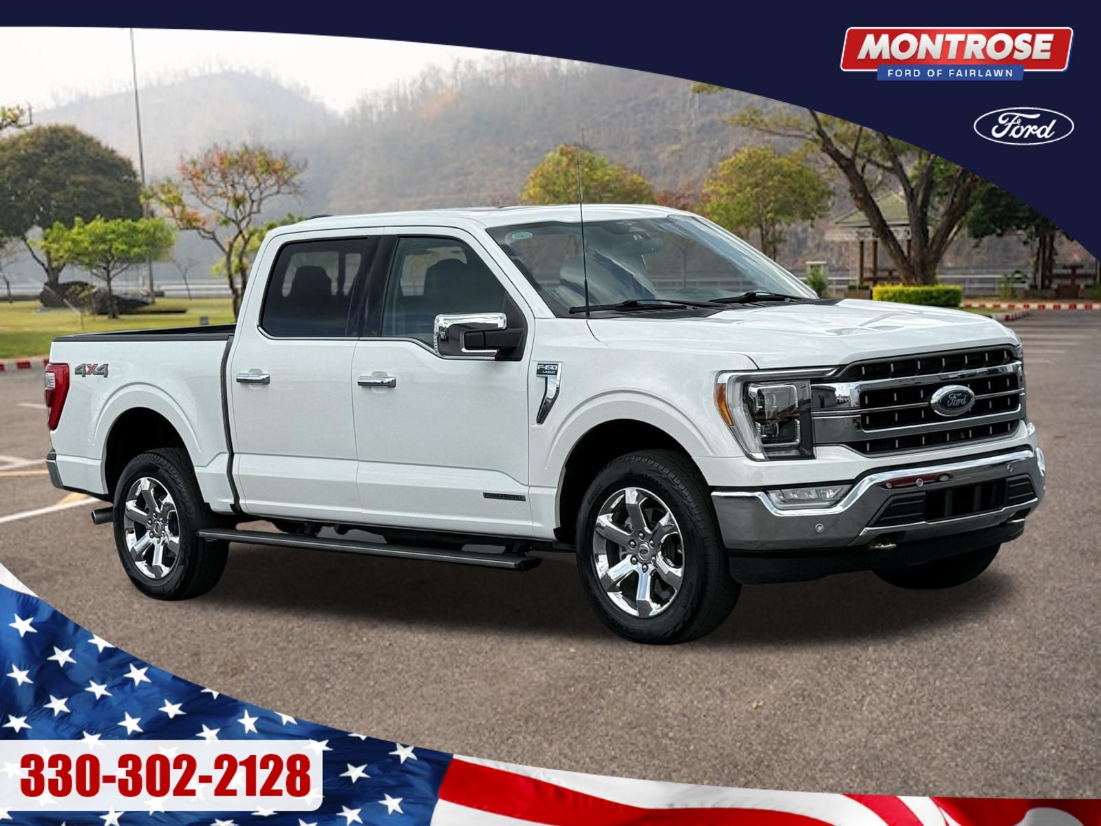 White Metallic 2023 Ford F-150 Lariat SuperCrew 4WD Pickup Truck Four-Wheel Drive Automatic